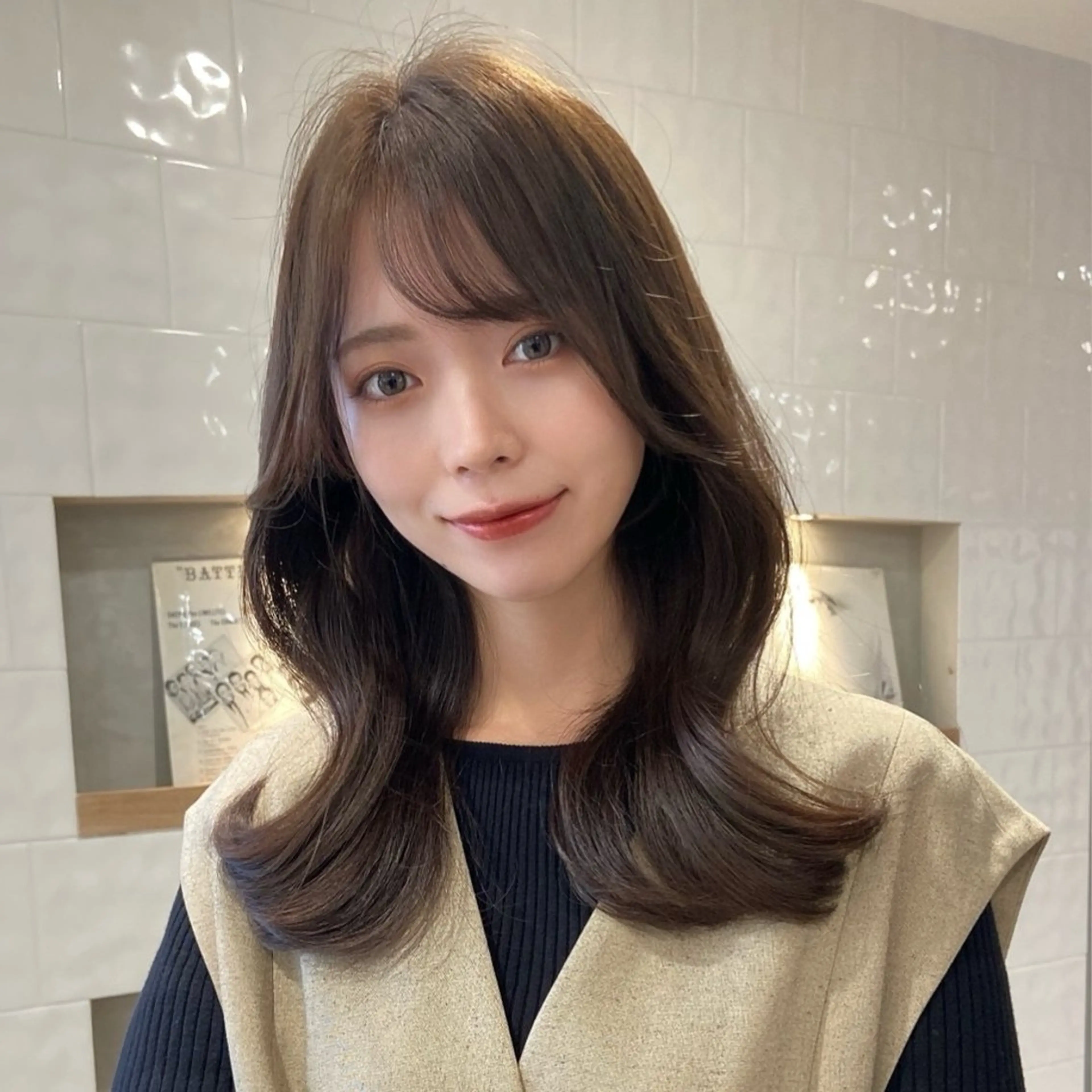 ミディアム カラー ブラウンカラー ココアブラウン IVY所属・髪質改善/韓国ヘア 顔まわり特化yutoのヘアスタイル