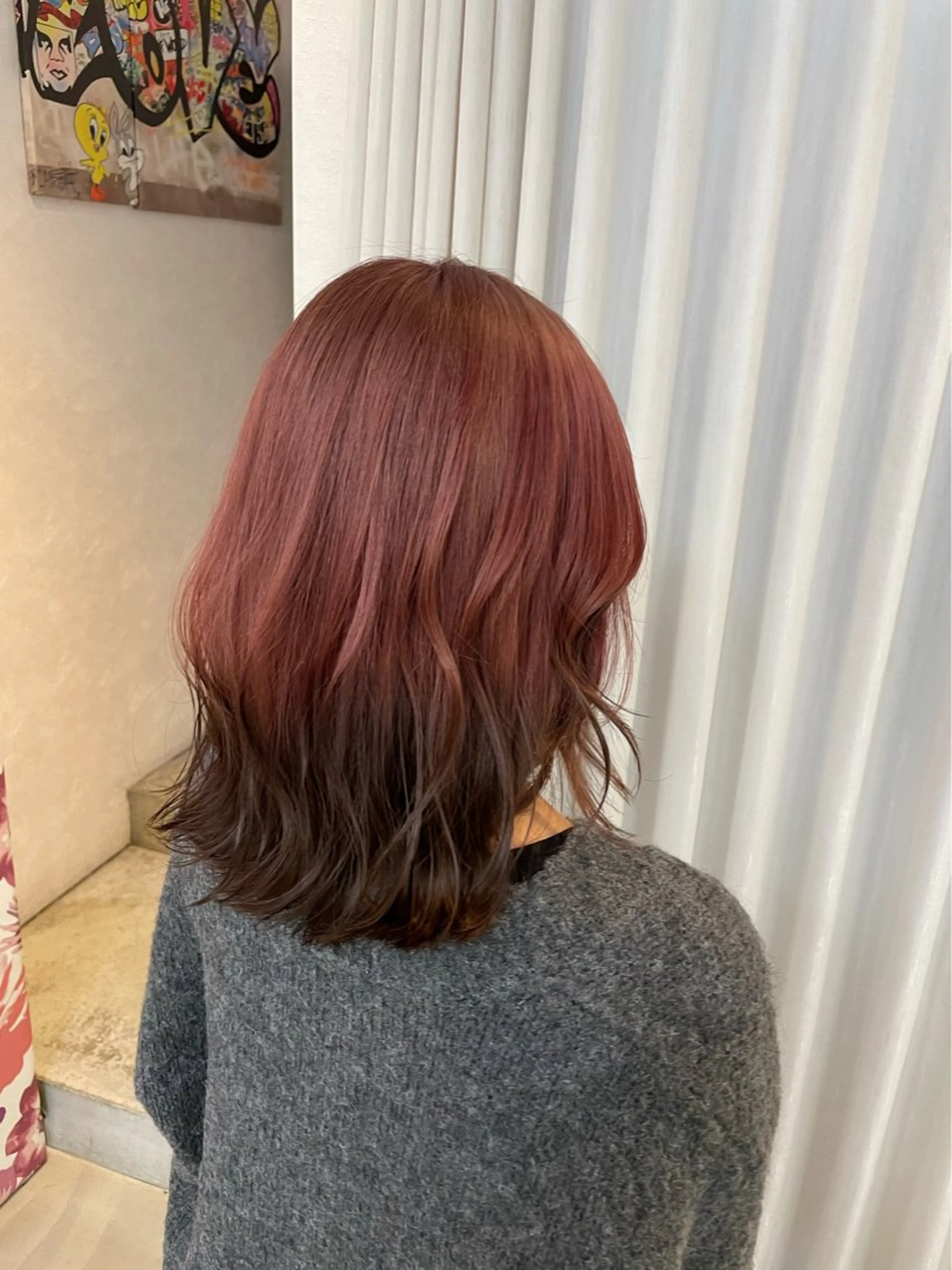 ミディアム カラー ブラウンカラー グラデーションカラー ピンクカラー 安井まゆ _Box mico.のヘアスタイル