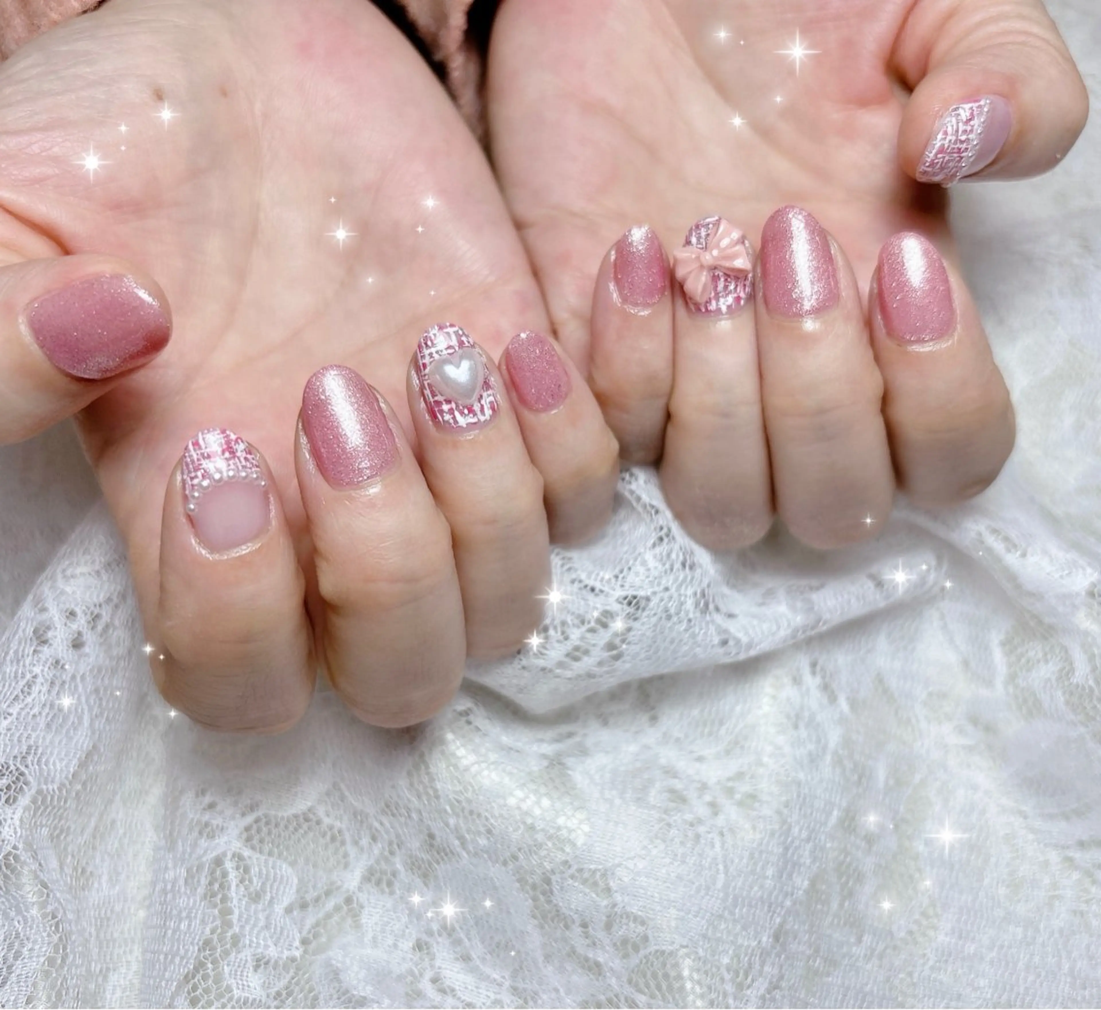 ネイル ピンク ツイードネイル ハンドネイル FLARE NAIL フレアネイルのネイルデザイン