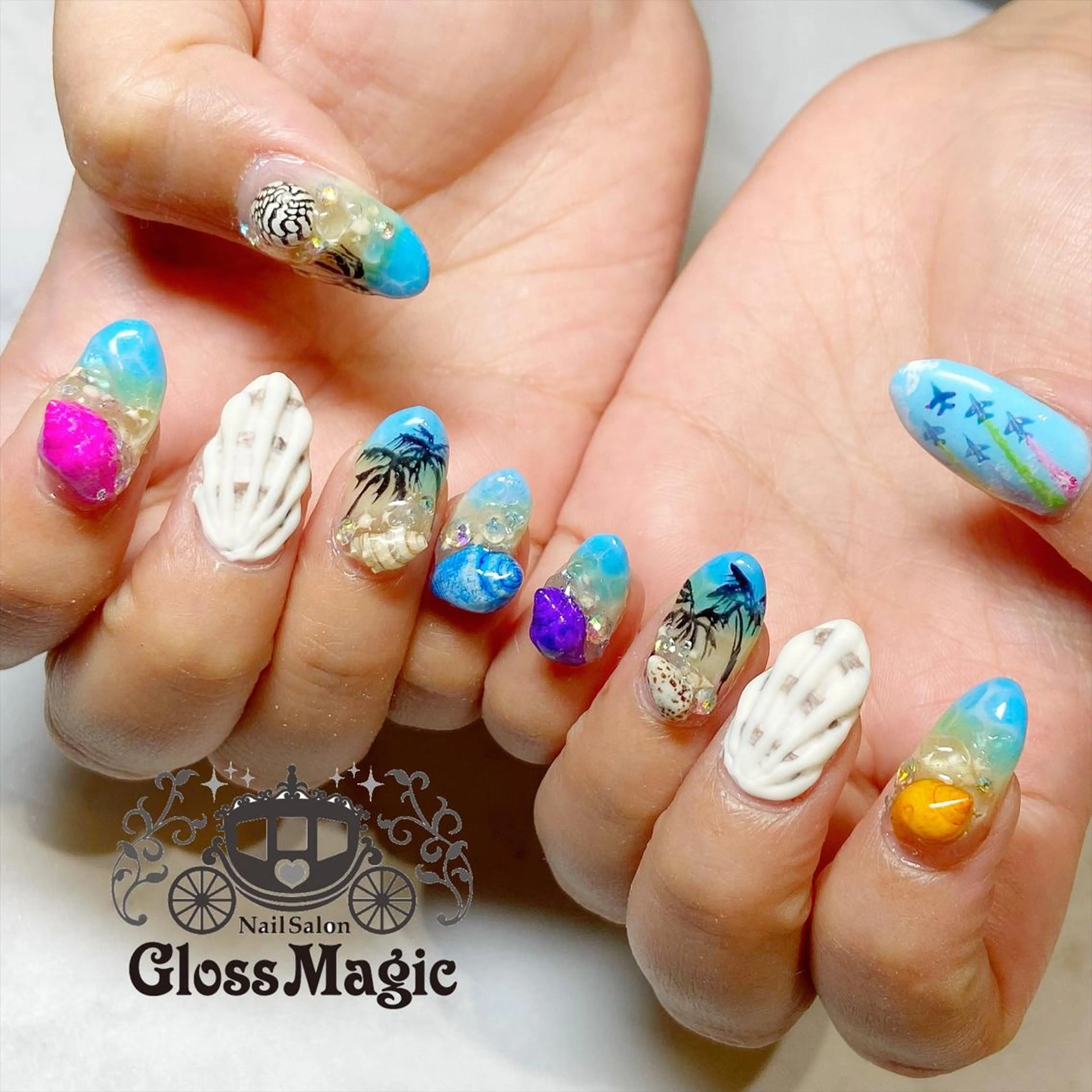 ネイル ブルー ハンドネイル YUN 💅のネイルデザイン