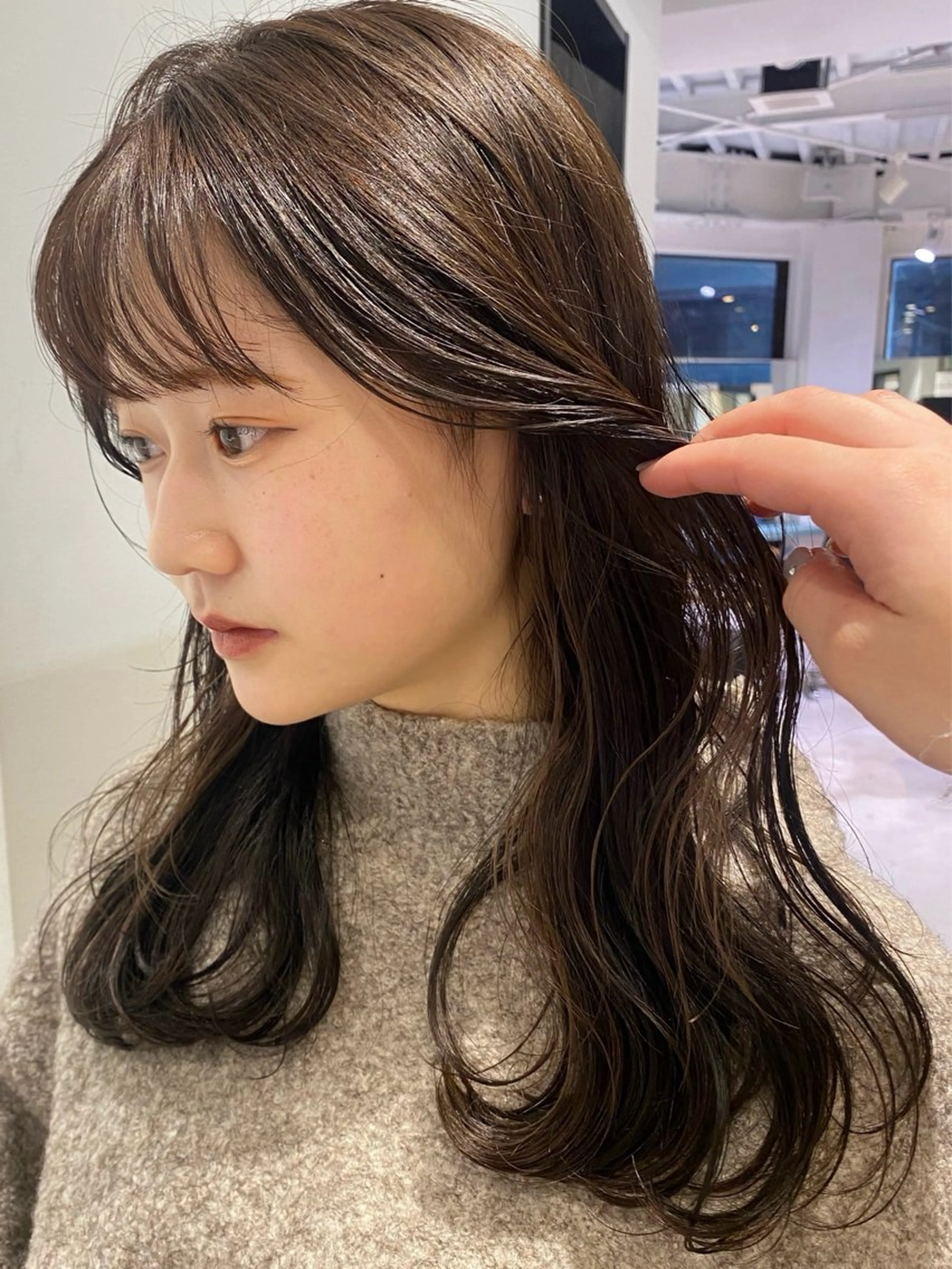 セミロング カラー パーマ メンズ カット ヘアカラー レイヤー/透明感/ ブリーチなし/わかなのヘアスタイル