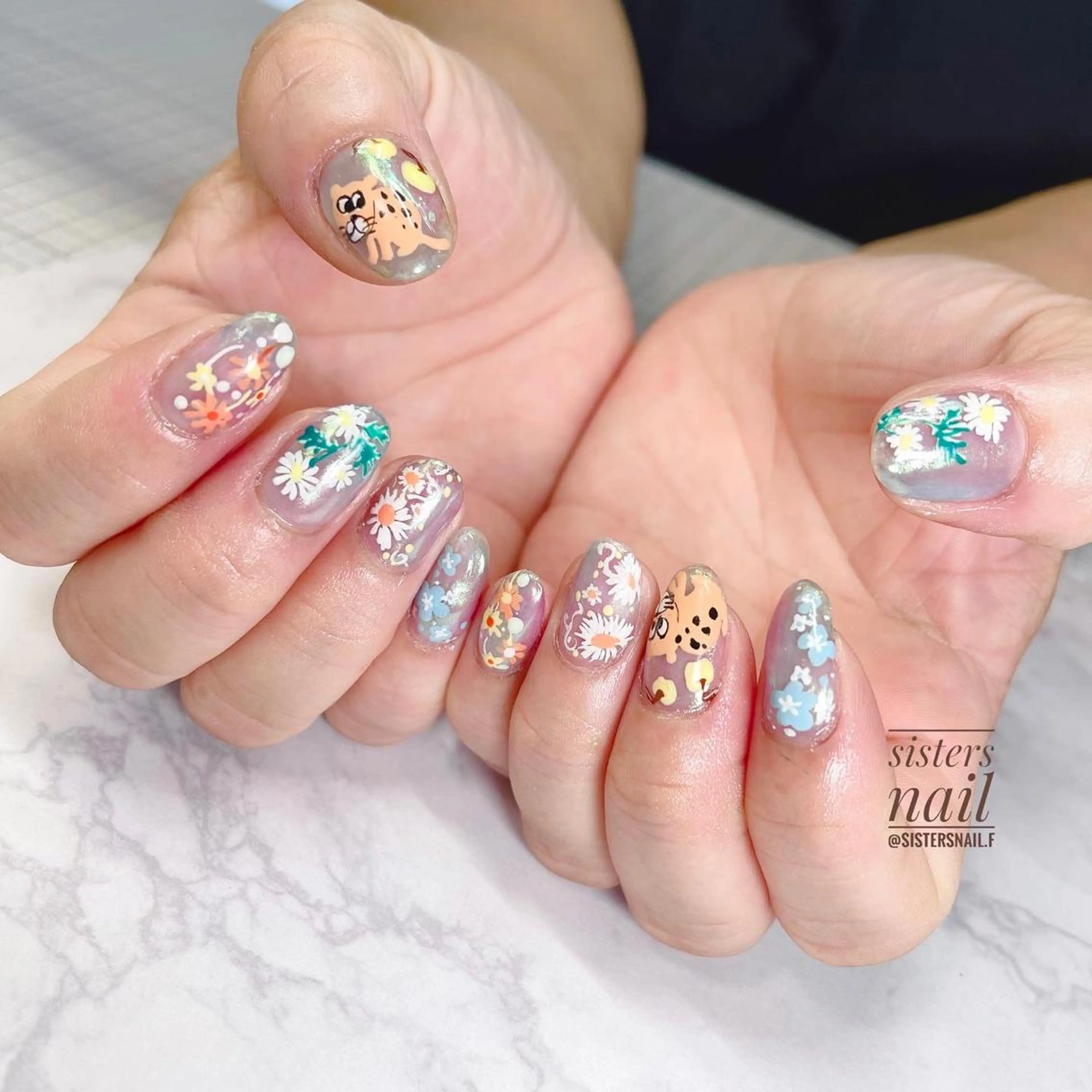 ネイル アートネイル オーロラネイル フラワーネイル 夏ネイル sisters nail.fのネイルデザイン