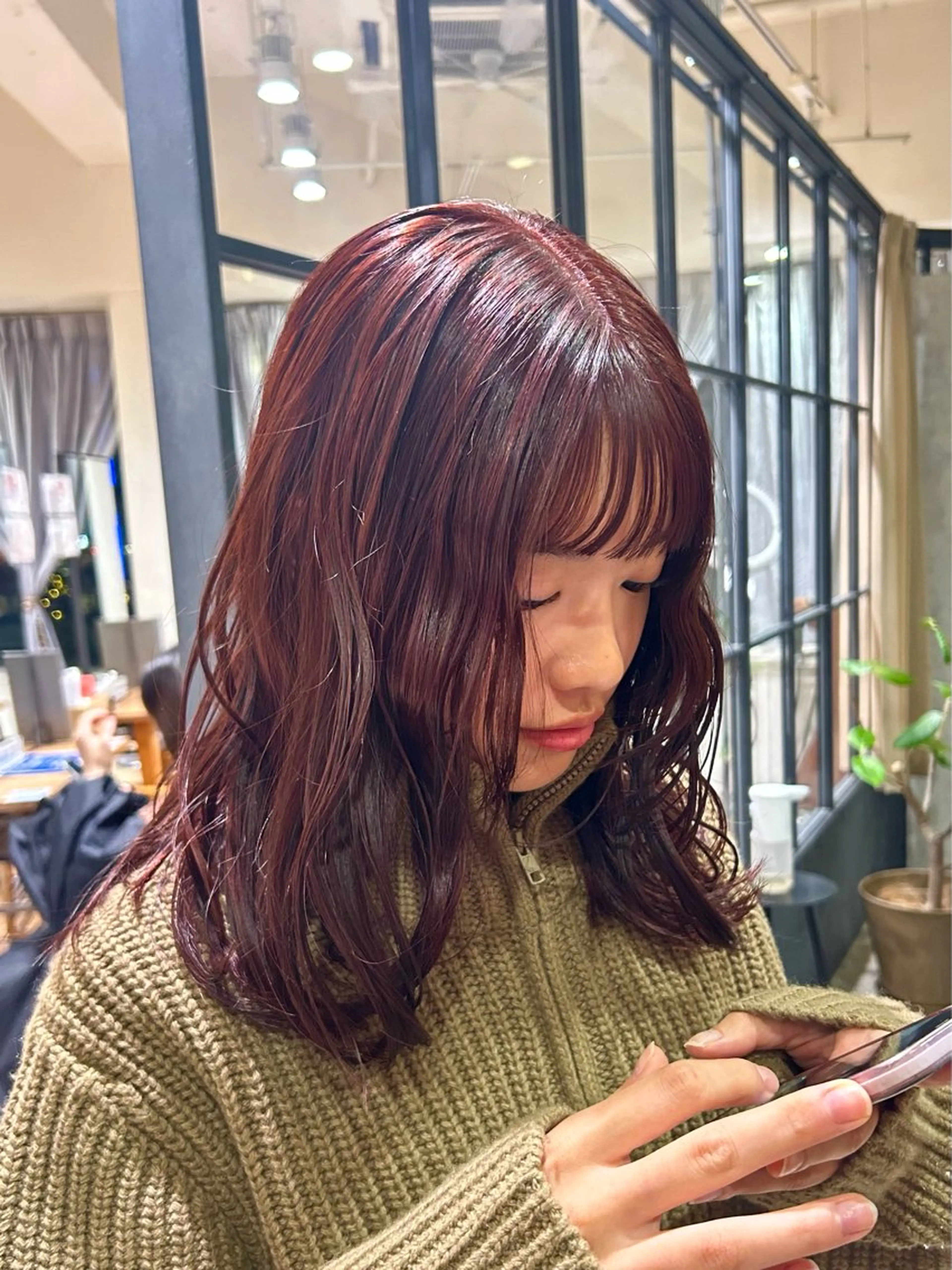 ミディアム カラー ブラウンカラー 顔まわりレイヤー レイヤーカット カット ヘアカラー トリートメント Lumier de mashu所属・nana/ボブ/ レイヤーカットのヘアスタイル