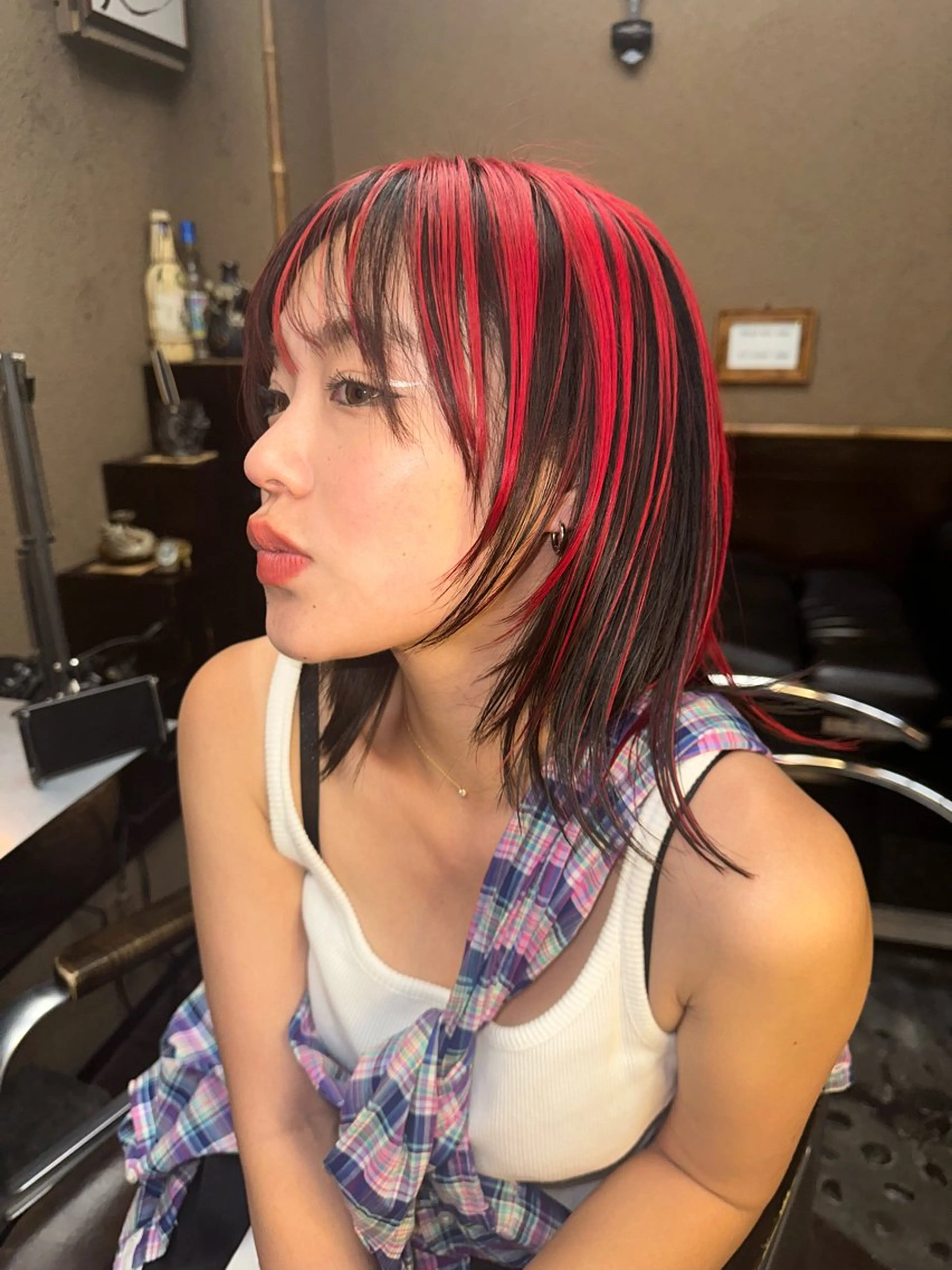 カラー レッドカラー ヘアカラー 菊地 このはのヘアスタイル