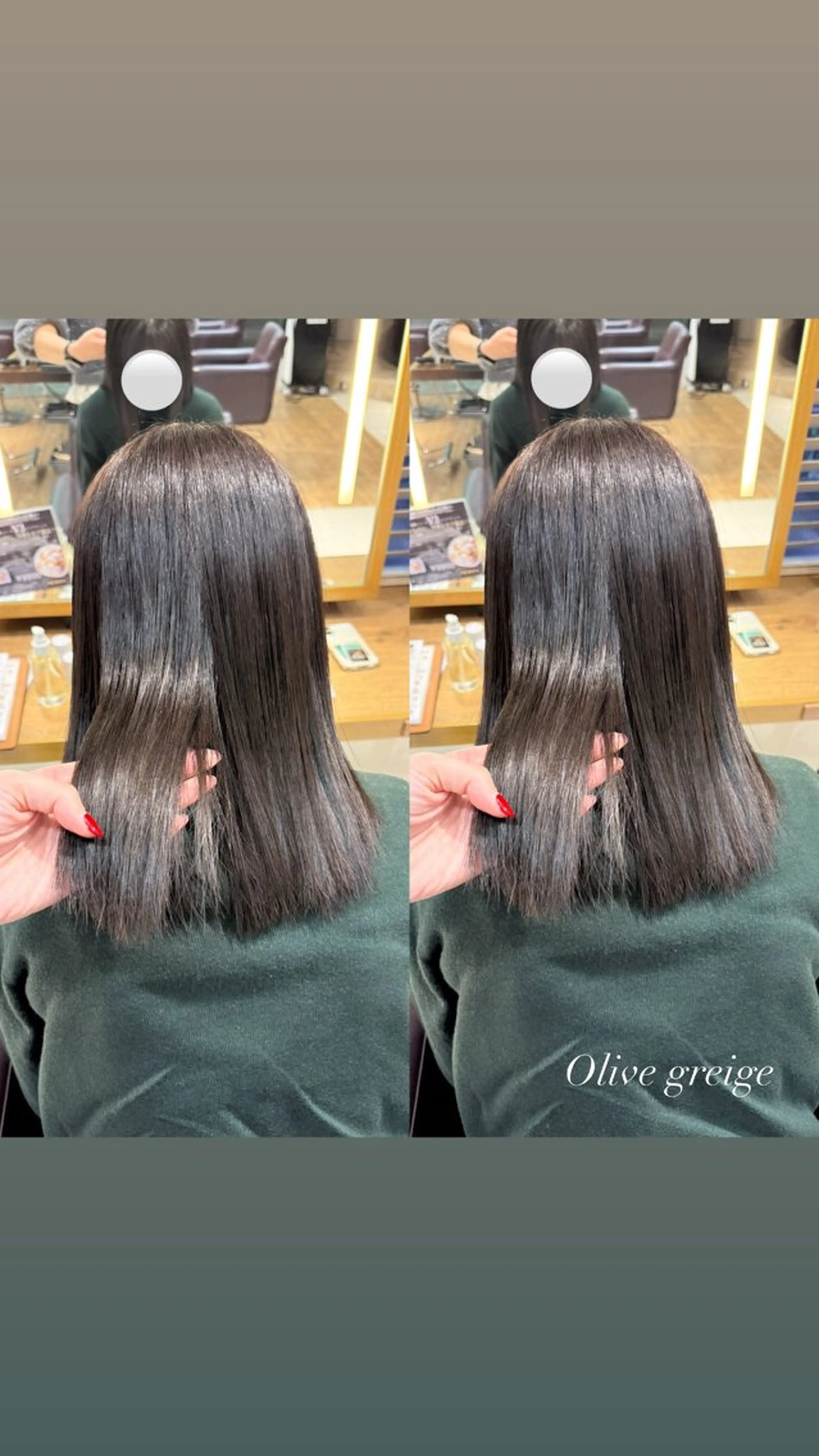 ミディアム カラー 透明感カラー グレージュ オリーブグレージュ オリーブグレー ヘアカラー トリートメント 艶カラー/ ストレート/くるみのヘアスタイル