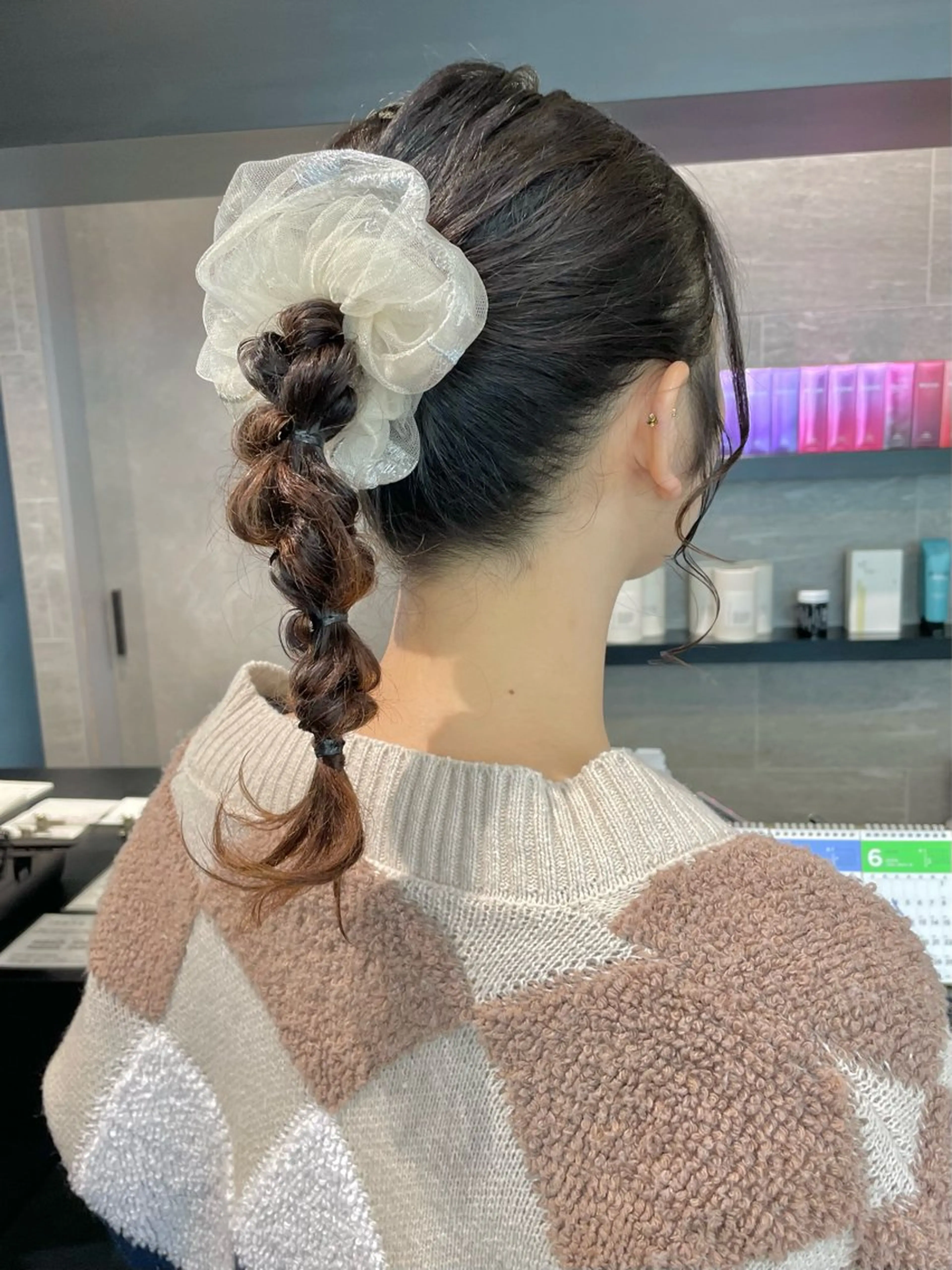 ミディアム ヘアアレンジ ポニーテール ダブルカラー🦖 /髪質改善⚡️しおりのヘアスタイル