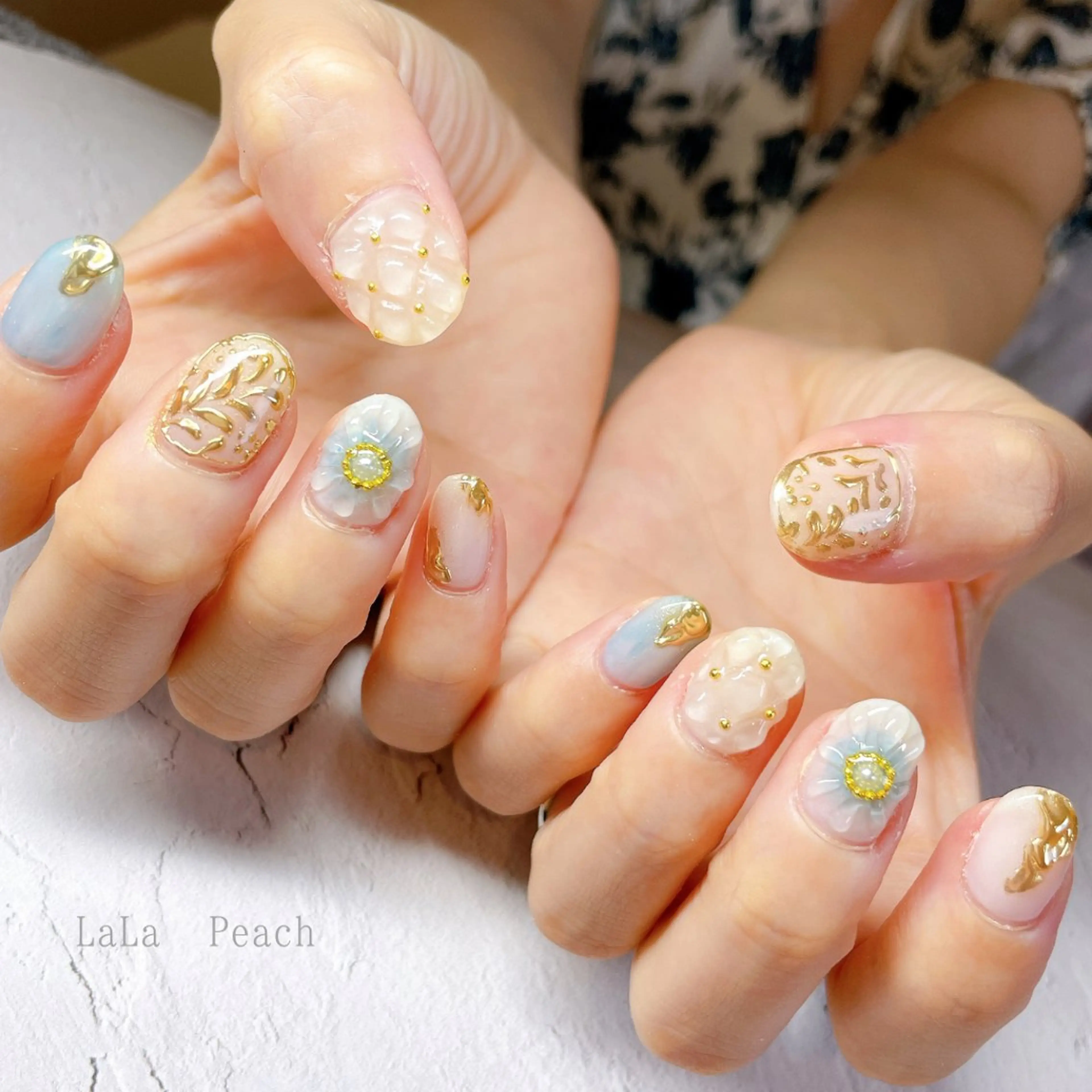 ネイル ジェルネイル ミラーネイル ニュアンスネイル ハンドネイル LaLa Peach 福岡のマツエク・マツパデザイン