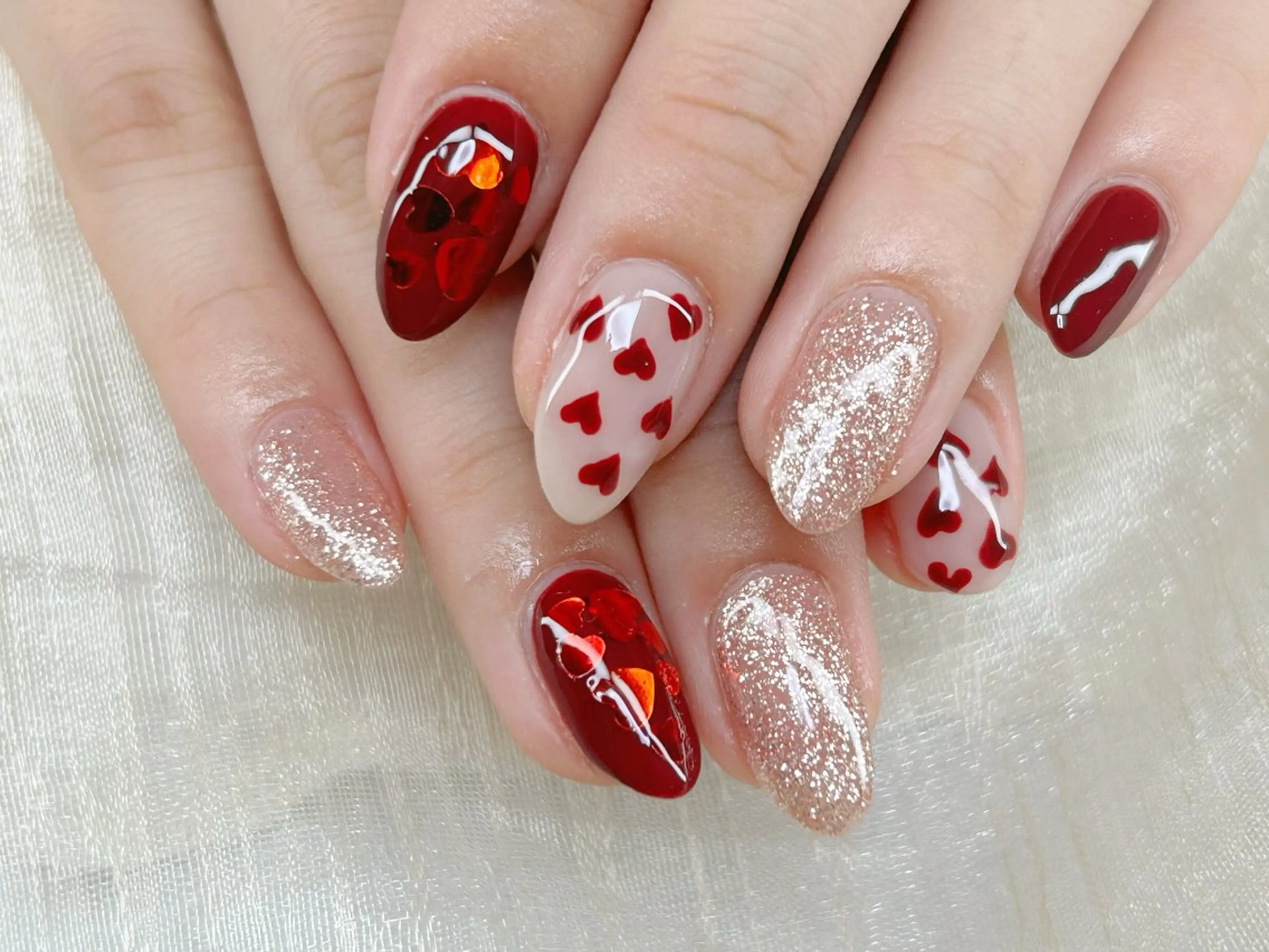 ネイル アートネイル 成人式 長さ出し フットネイル ハート ハンドネイル Lino Nailのネイルデザイン