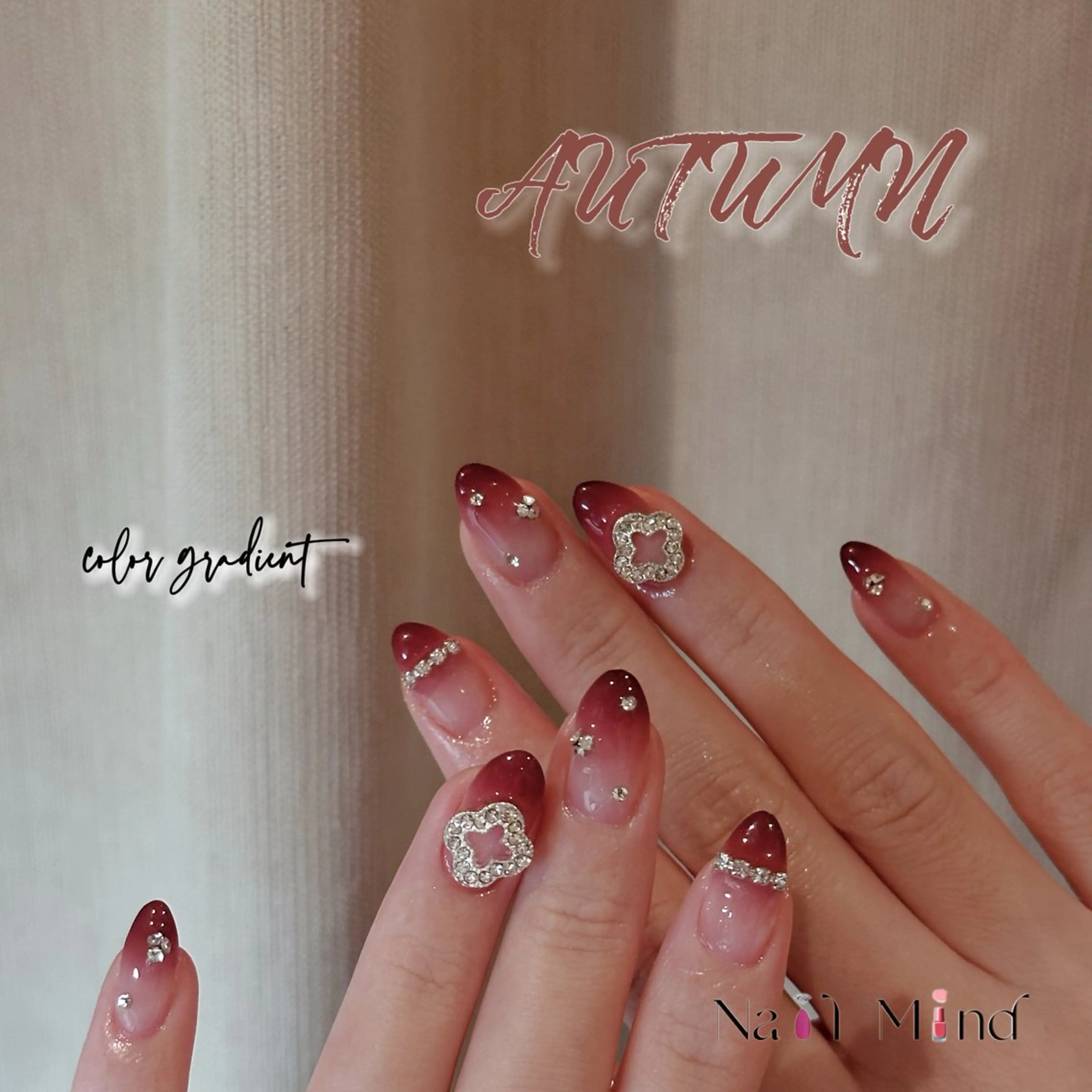 ネイル ボルドー ジェルネイル グラデーション ロングネイル 持ち込み ハンドネイル Nail Mind (NaONail)のネイルデザイン