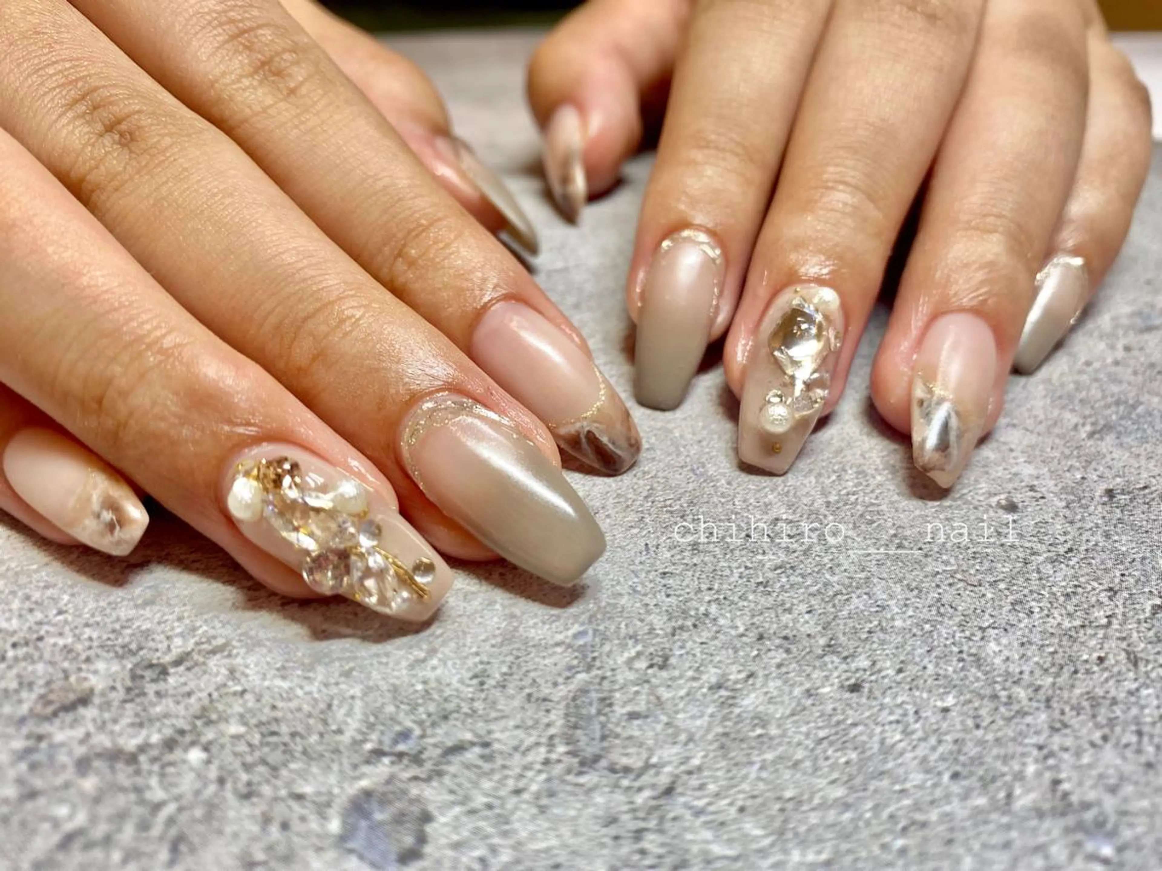 ロング カラー ネイル アートネイル フレンチネイル ジェルネイル マグネットネイル マグネットフレンチ ハンドネイル beauty salon ma'am所属・chihiro 小路ネイルのネイルデザイン