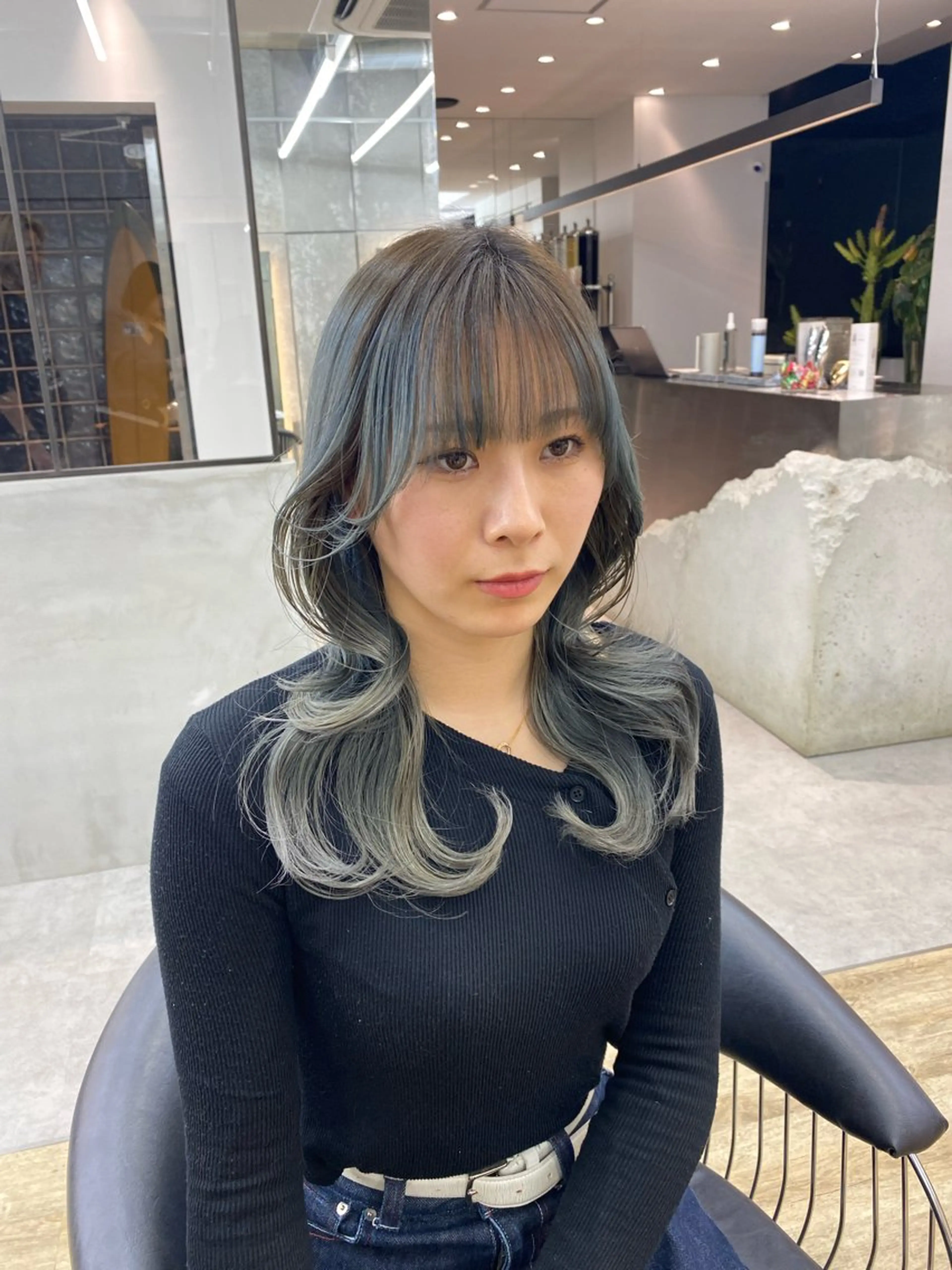 ロング カラー くびれヘア レイヤーカット ボブ縮毛矯正 韓国レイヤーRINAのヘアスタイル