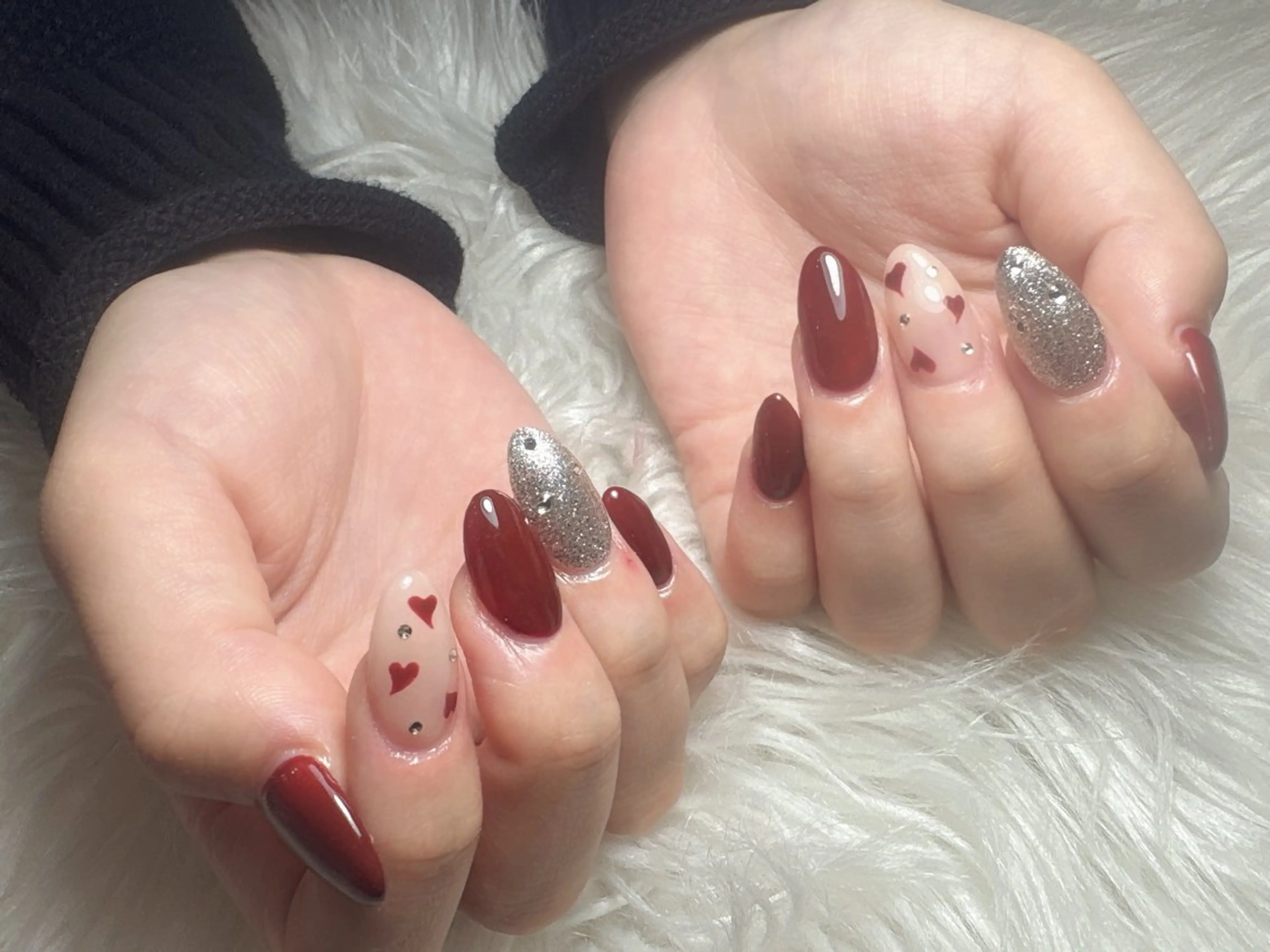 ネイル ボルドー ハート ハンドネイル Fukuda シュウのネイルデザイン