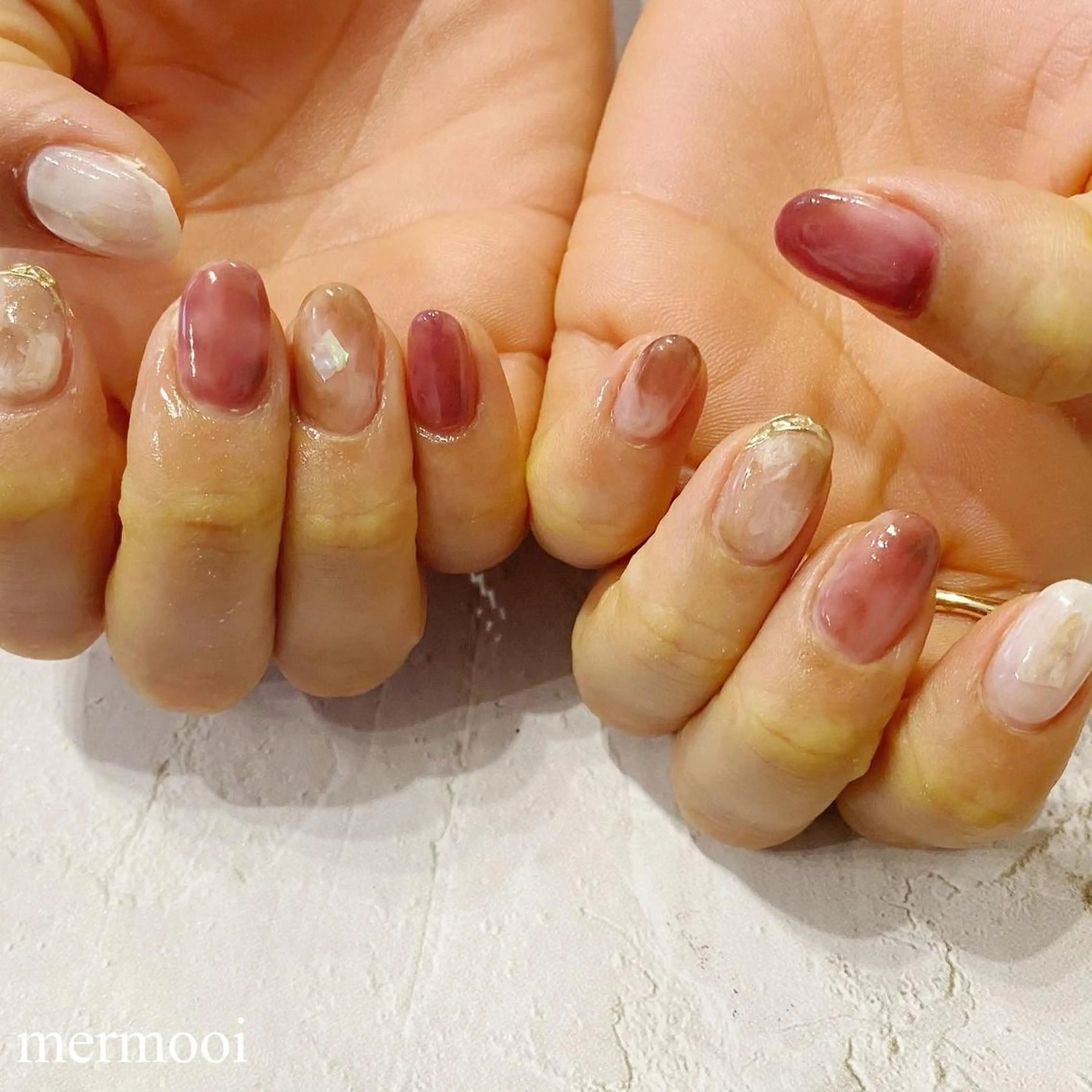 ネイル フレンチネイル 韓国ネイル ミラーネイル ニュアンスネイル ワンホンネイル ハンドネイル mermooi nailのネイルデザイン