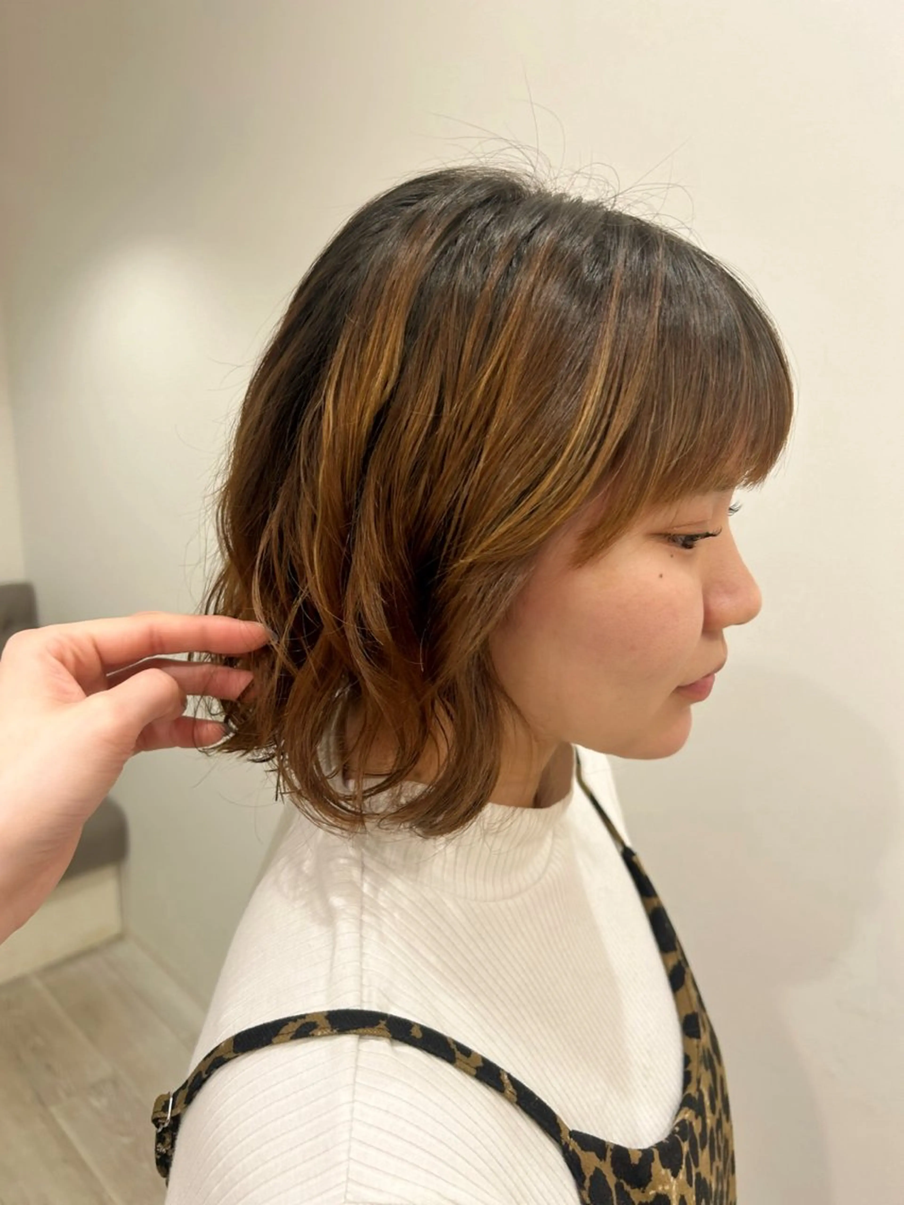 ミディアム パーマ ミディアムパーマ ボブ レイヤーカット/長岡 グレージュ/マユ🎀のヘアスタイル