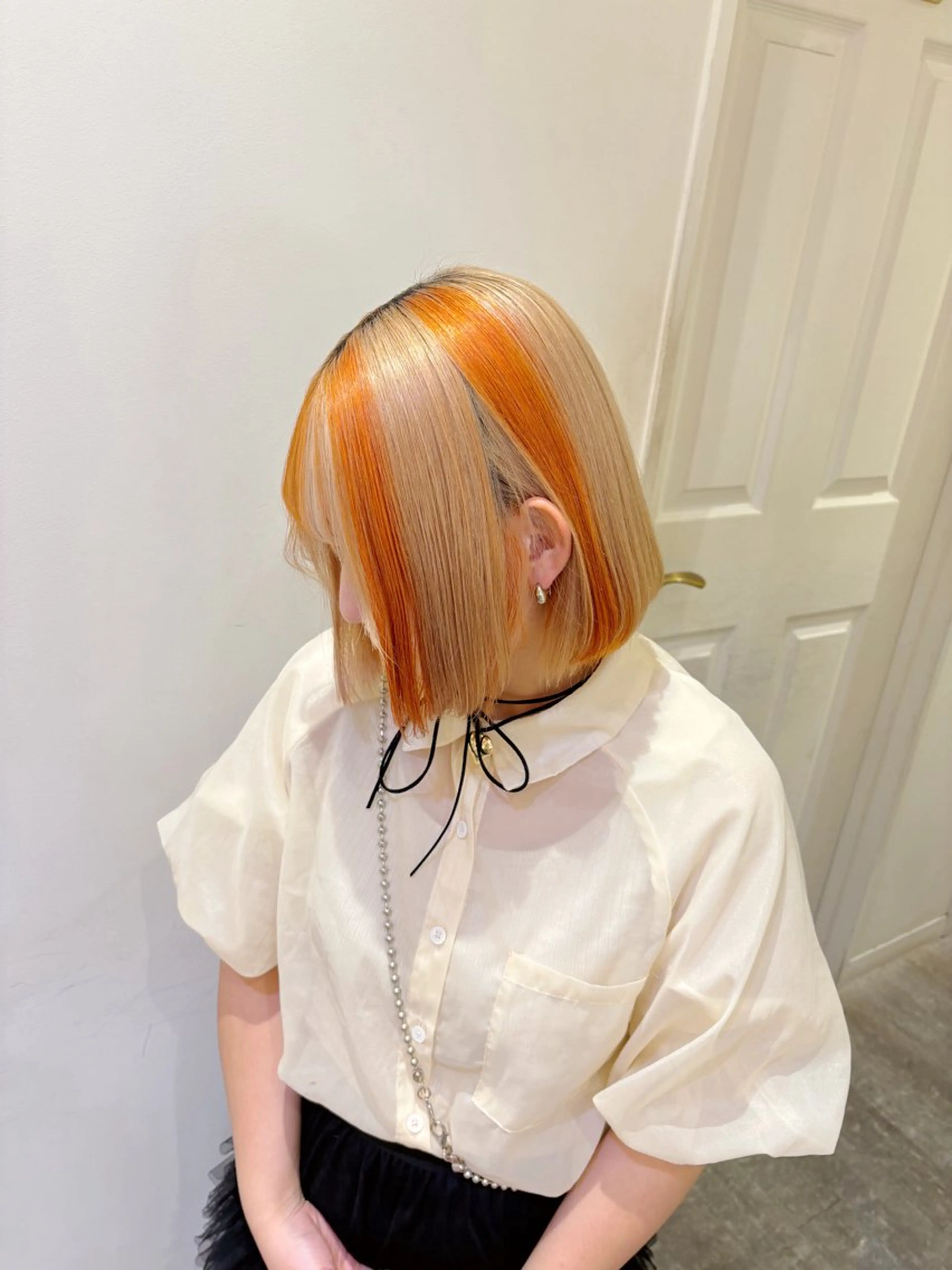ミディアム カラー オレンジ ヘアカラー ミユウ🕊エクステ ・Wカラーのヘアスタイル