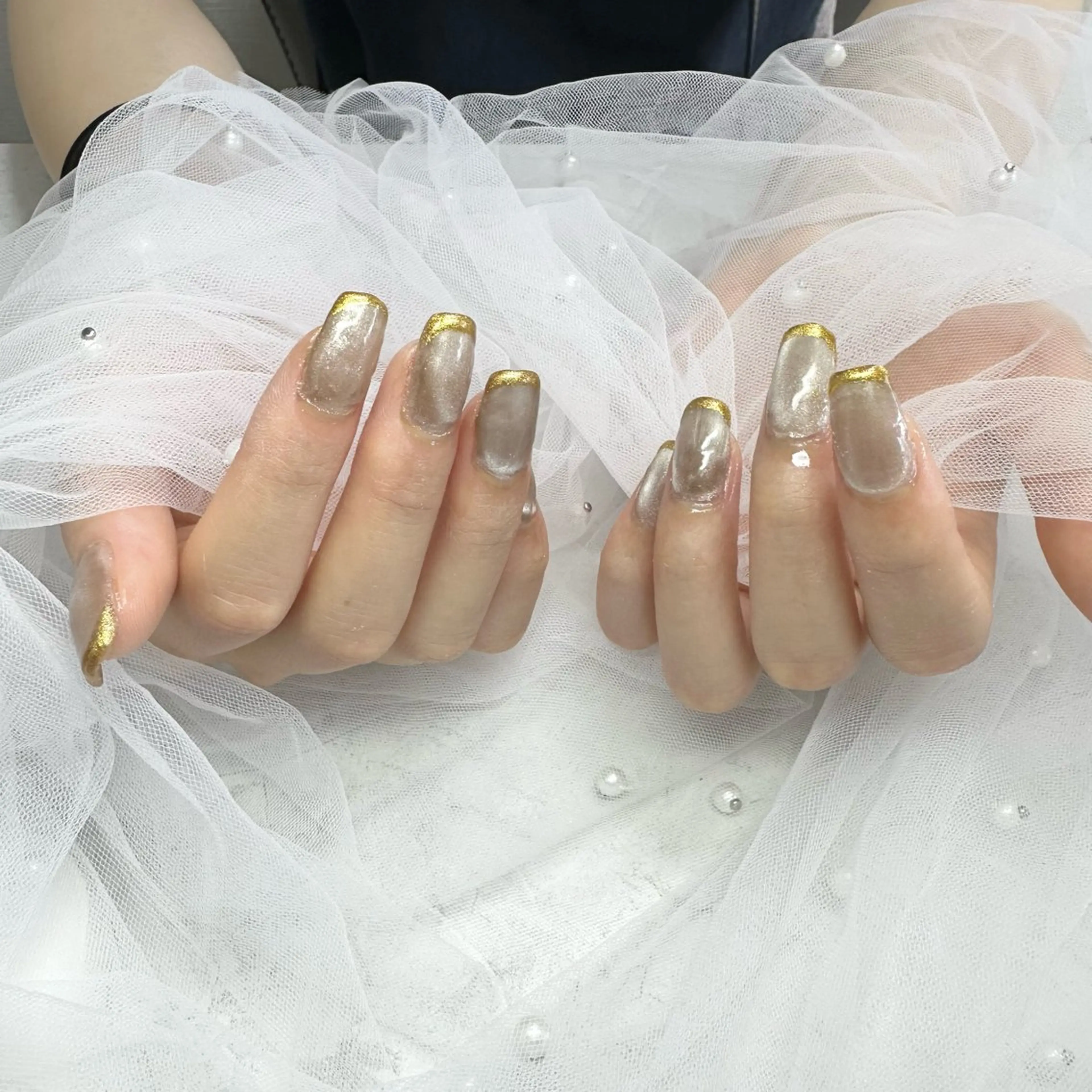 ネイル フレンチネイル キラキラネイル ミラーネイル ハンドネイル niko nailのネイルデザイン