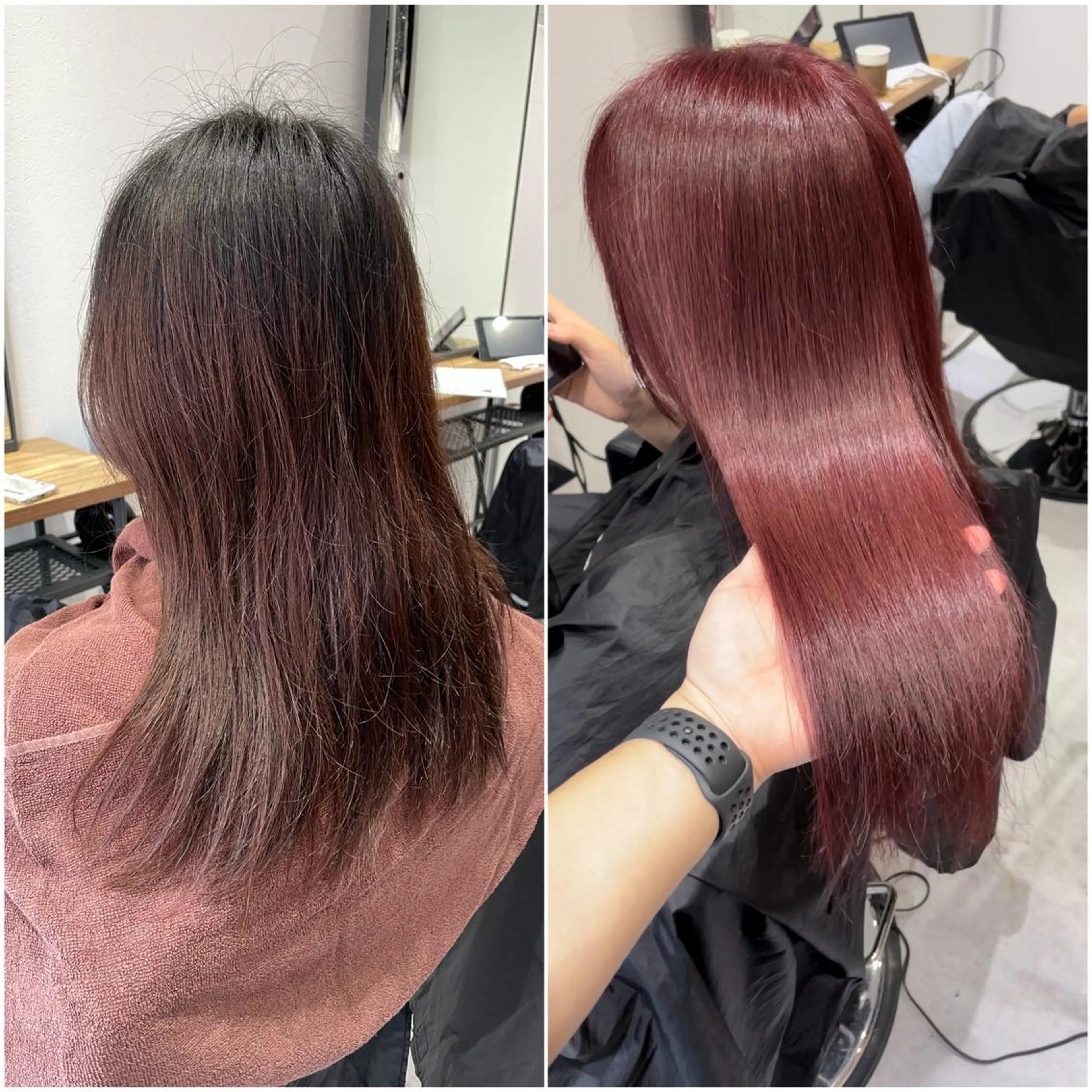 セミロング カラー ブリーチ ボルドーカラー ダブルカラー レッドカラー バイオレットカラー 池袋🧡ダブルカラー /馴染ませエクステのヘアスタイル