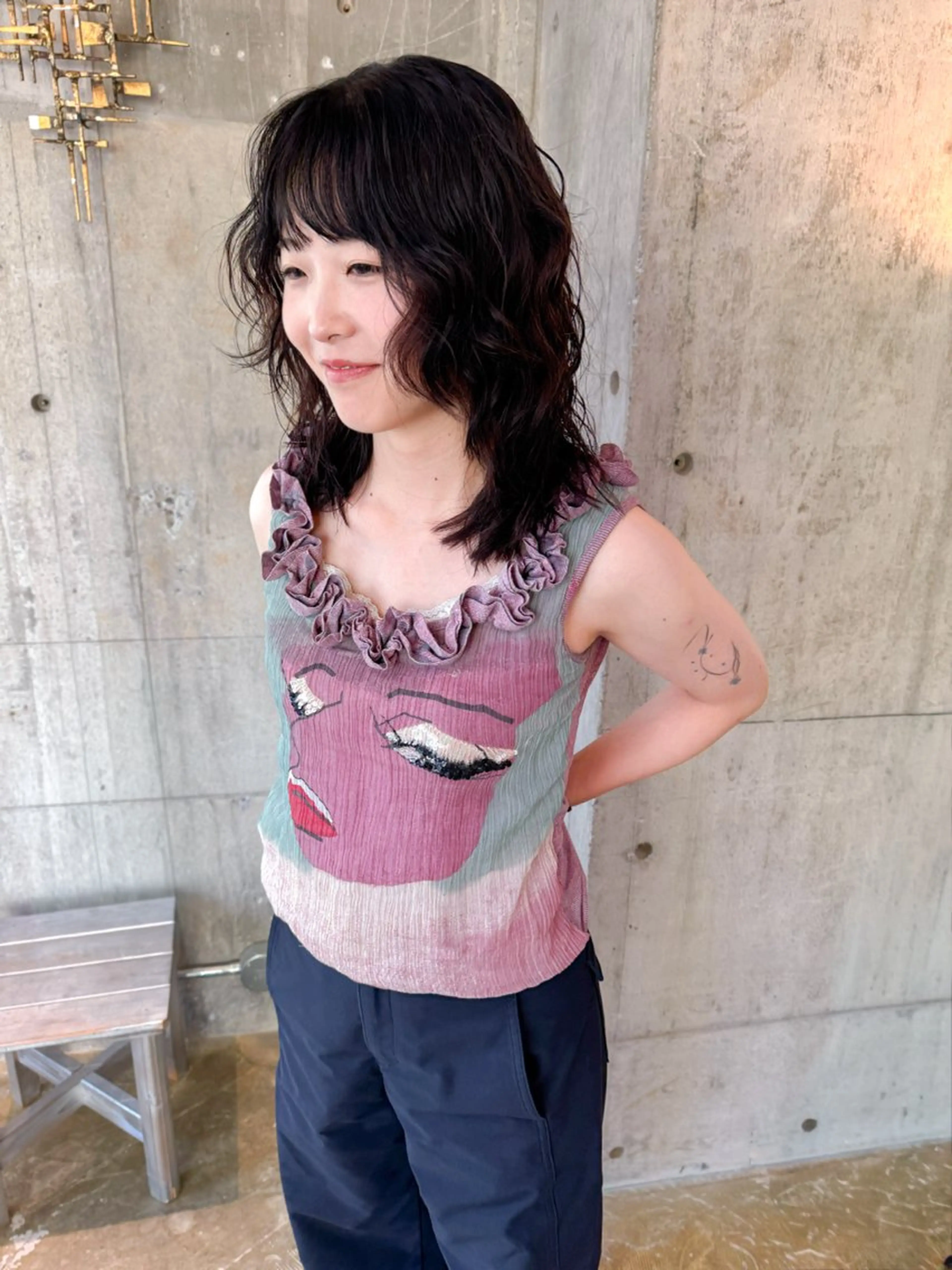 ミディアム カラー パーマ ミディアムパーマ レイヤーカット カット ヘアカラー パーマ 🍈yurina パーマ🍈のヘアスタイル