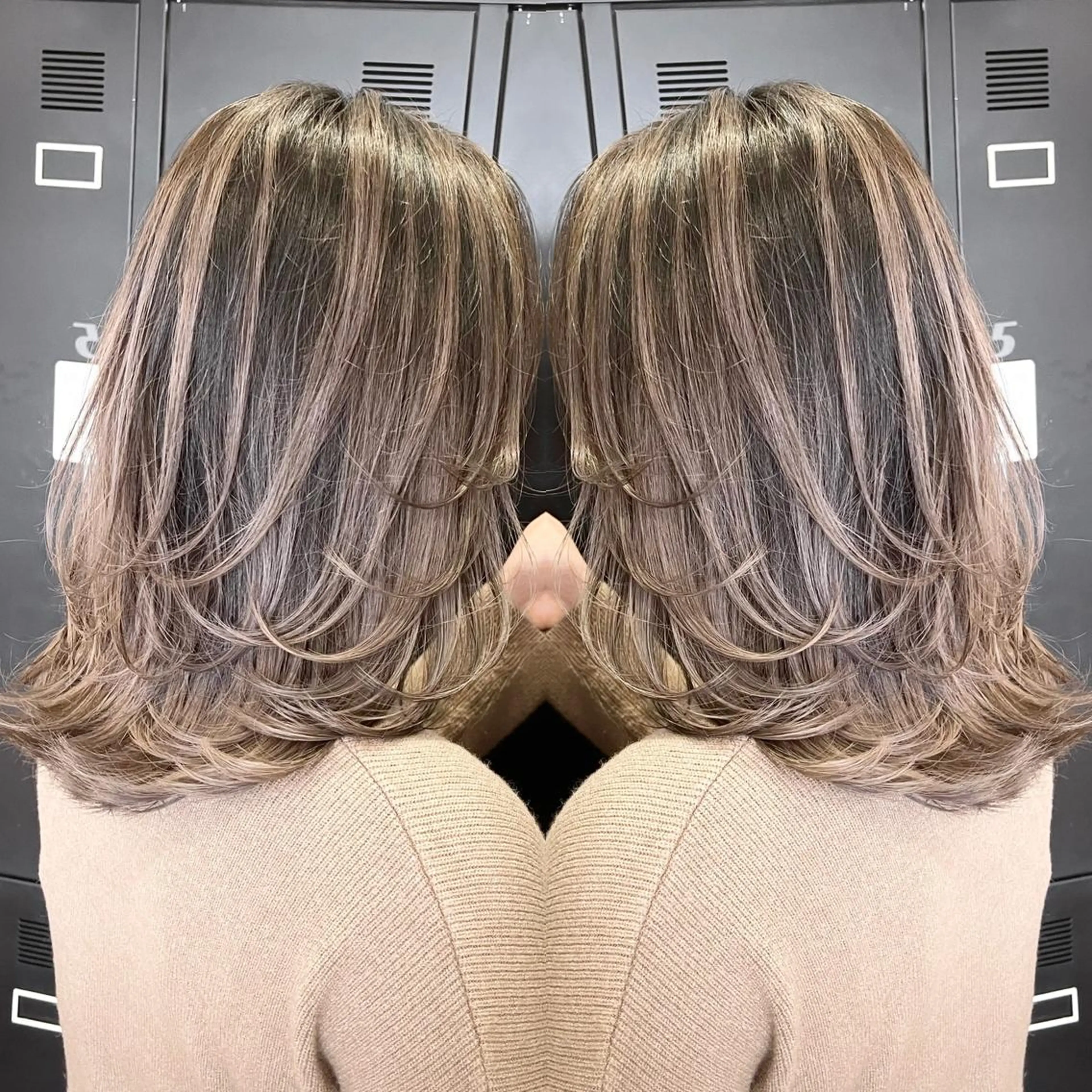 ミディアム カラー ヘアアレンジ バレイヤージュ デザインカラー ハイライトカラー 外国人風カラー ハイライト アンドウ ユウ/ レイヤーカット/韓国のヘアスタイル