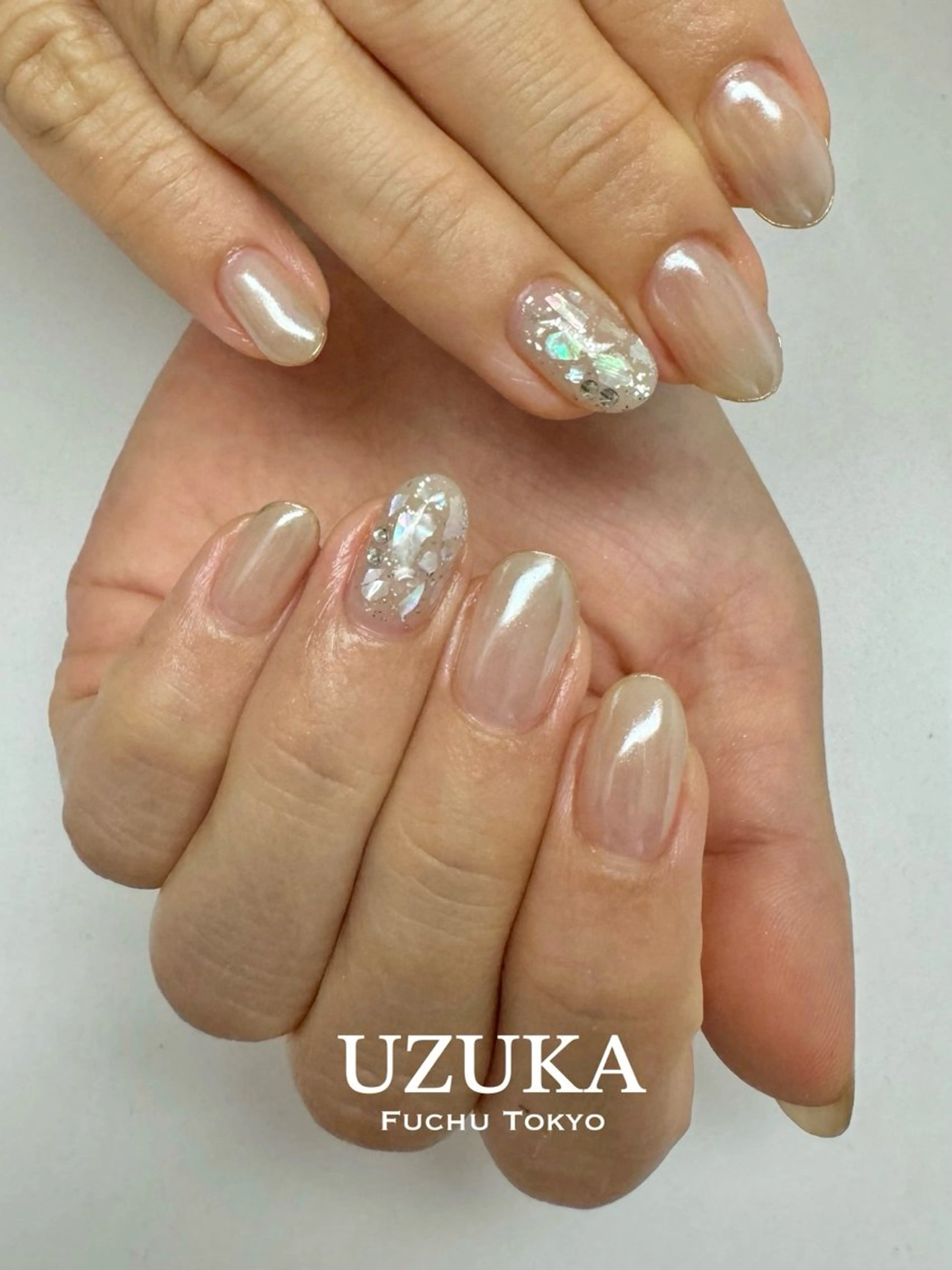 ネイル オーロラネイル フレンチネイル ブライダルネイル ハンドネイル ハンドケア 【nail】 Uzuka🌙のネイルデザイン