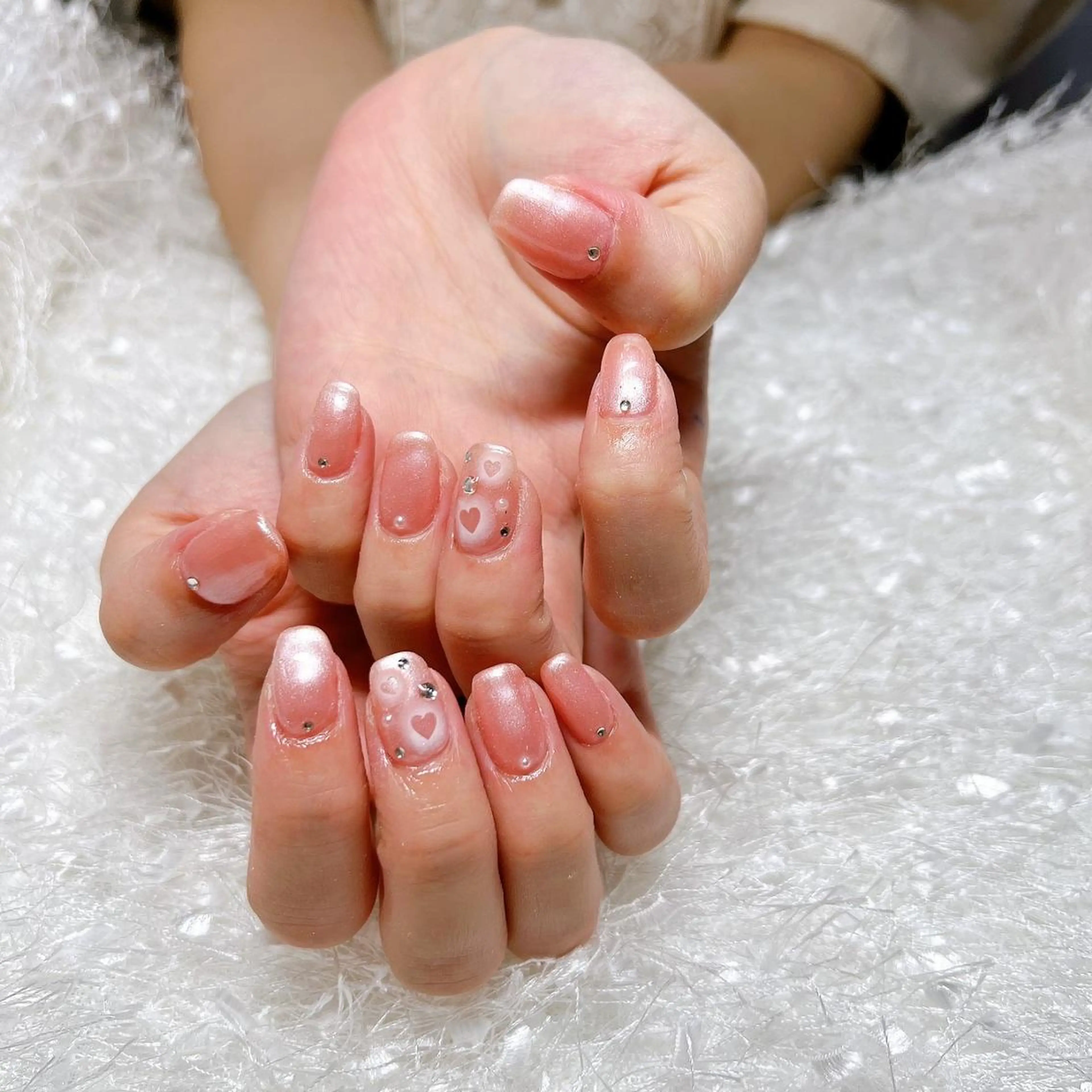 ネイル 長さ出し ジェルネイル グラデーション ハート 韓国ネイル ハンドネイル Nail&eye Belire 新宿のネイルデザイン