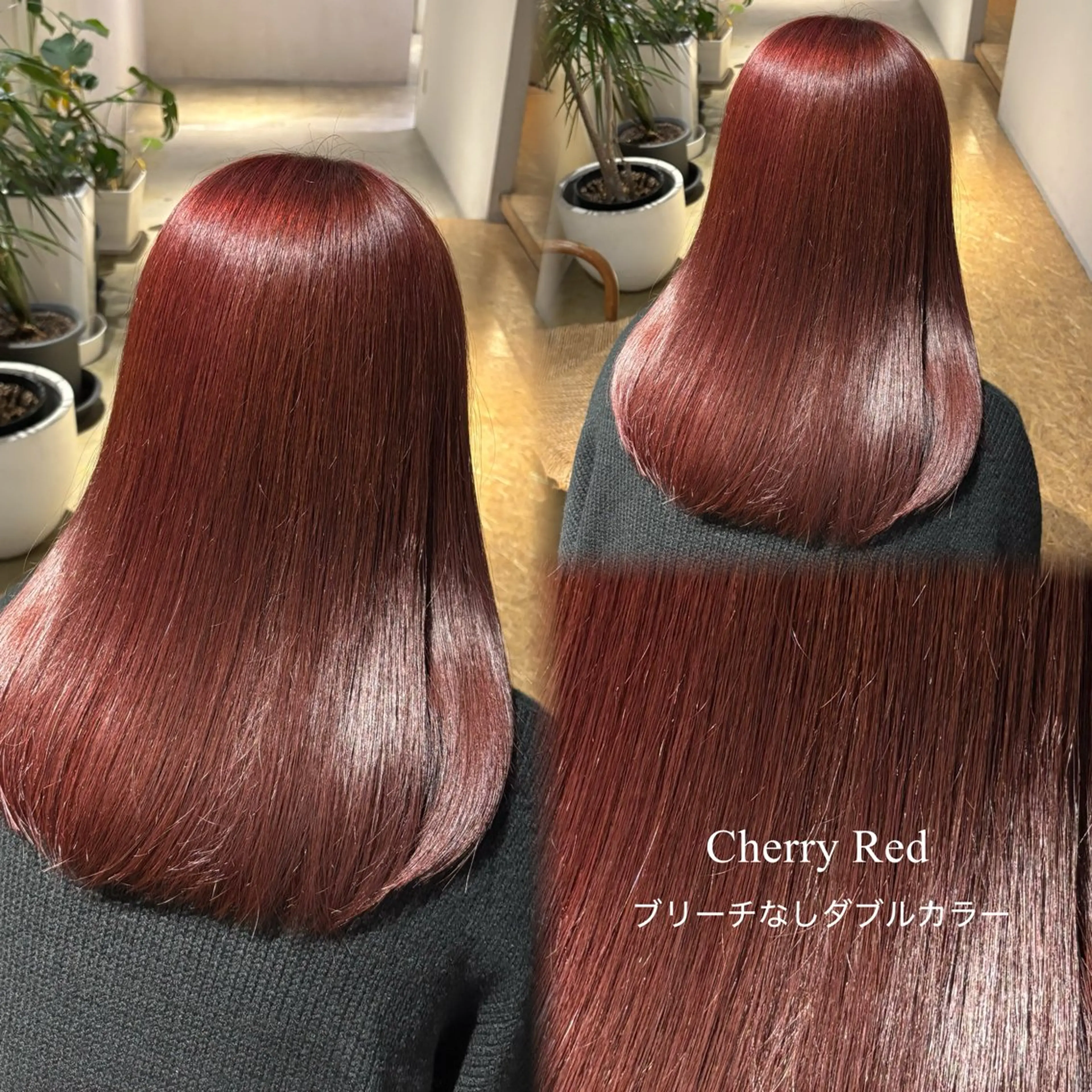 ミディアム カラー ブリーチ ダブルカラー ブリーチなしカラー レッドカラー ヘアカラー トリートメント えんぐちとも／透明感 カラー／博多ボブのヘアスタイル