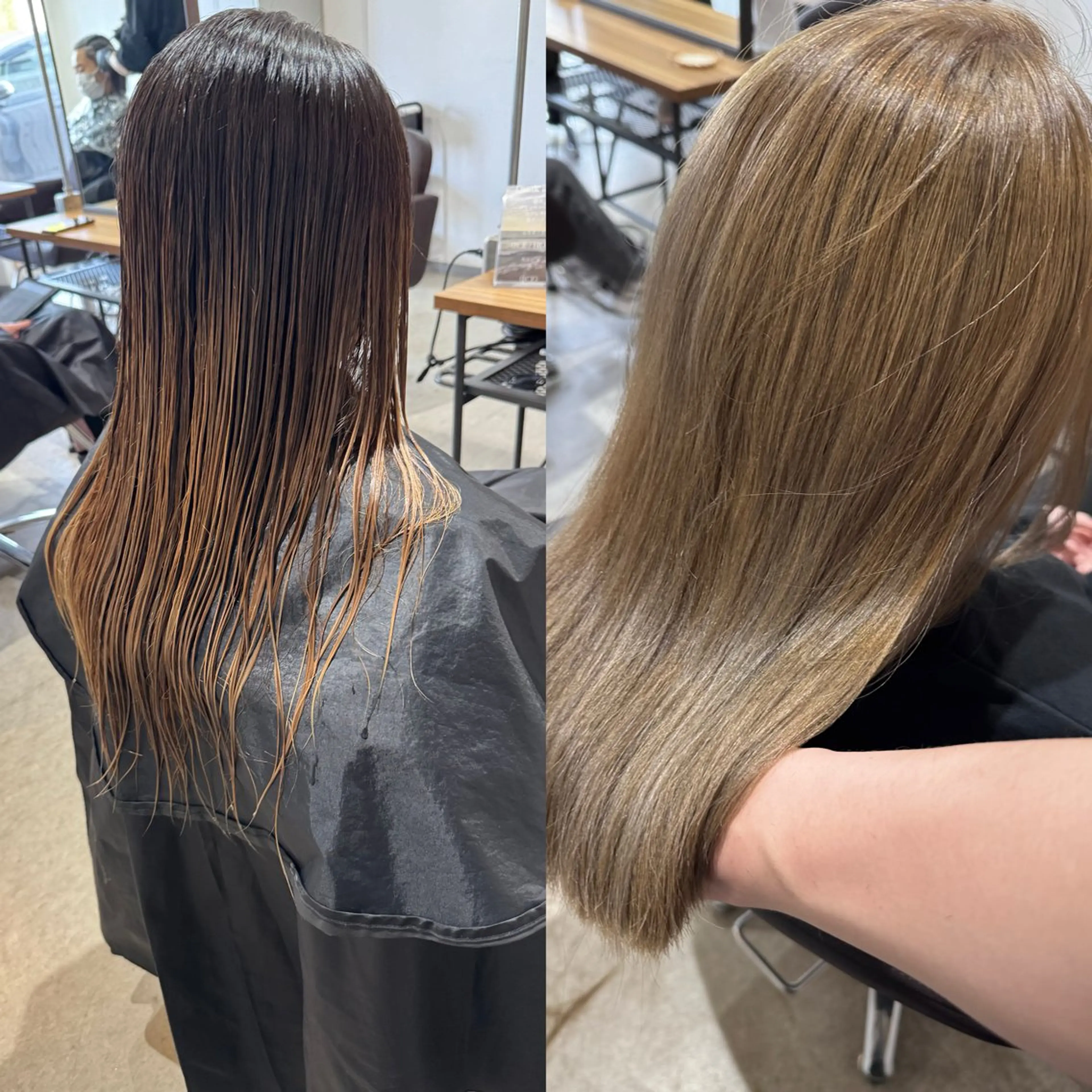 セミロング ボブ 韓国風ヘア レイヤーカット 縮毛矯正 ヘアカラー トリートメント ✨艶ブリーチカラー✨ ✨艶髪ストレート✨のヘアスタイル
