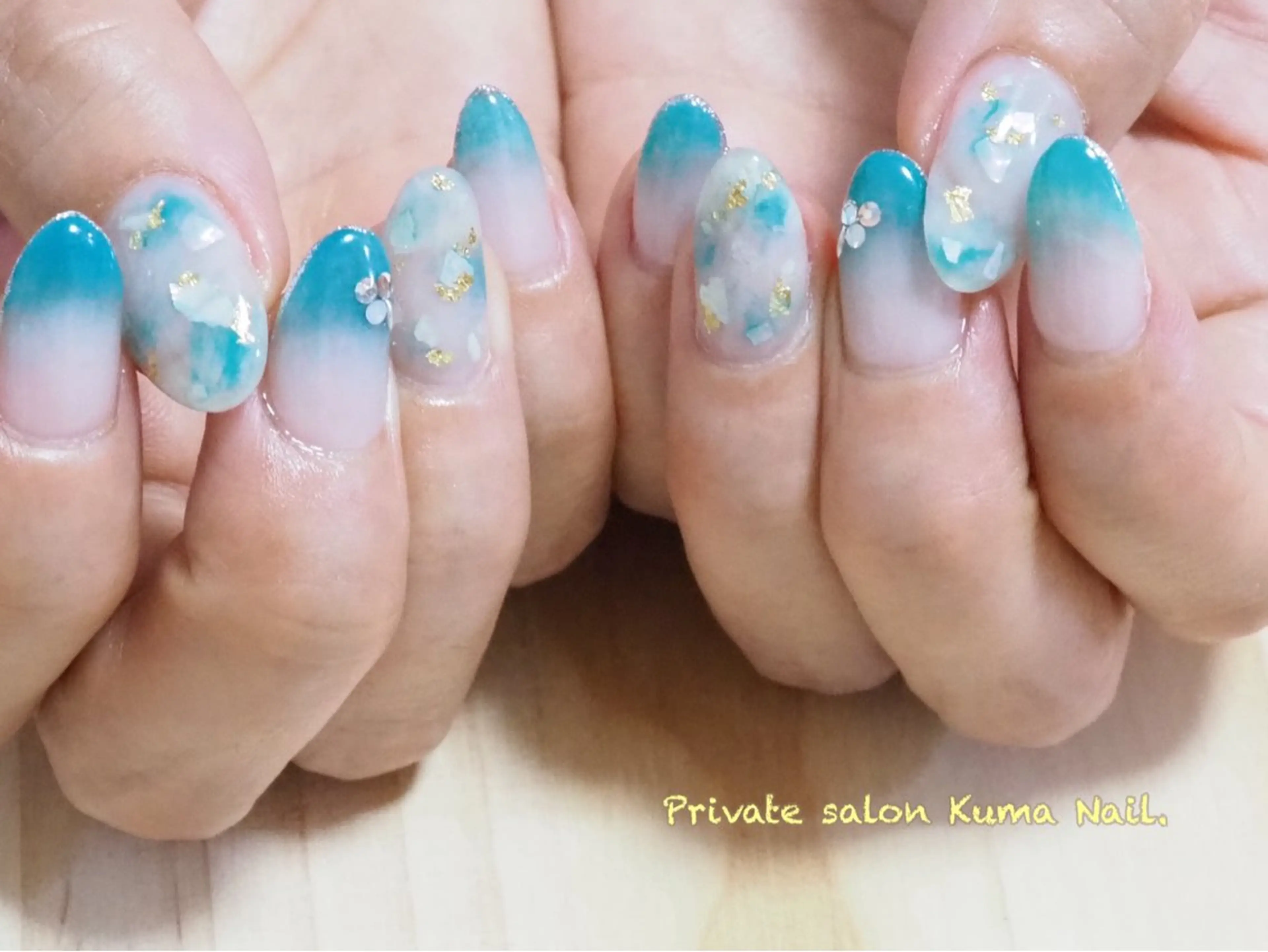 ネイル ブルー グラデーション グリーン ニュアンスネイル 夏ネイル 藤が丘/守山/長久手 Kuma Nailのネイルデザイン
