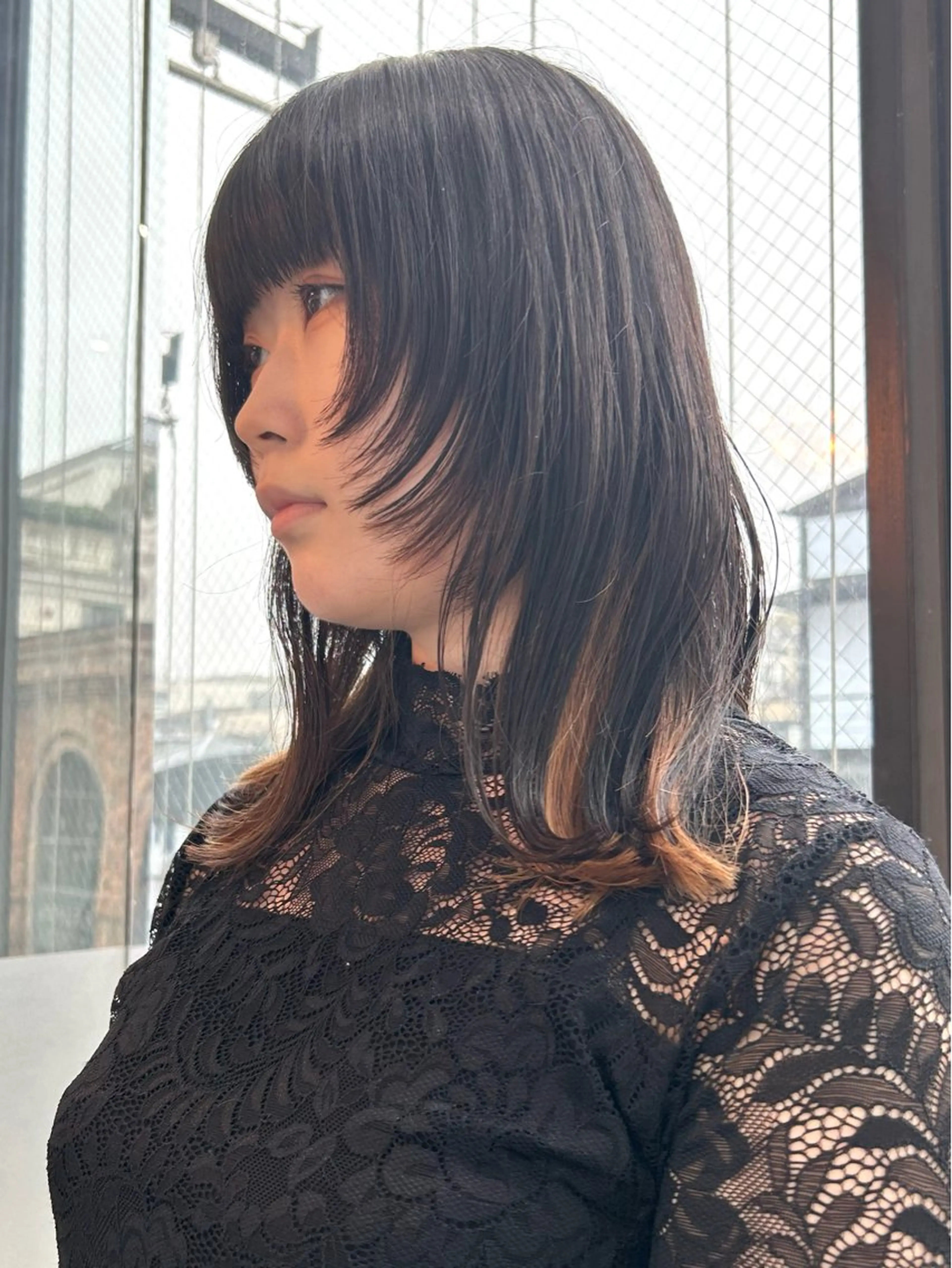 ミディアム 顔まわりレイヤー 顔周りカット レイヤーカット レイヤーカットモデル ショートカット/颯大のヘアスタイル