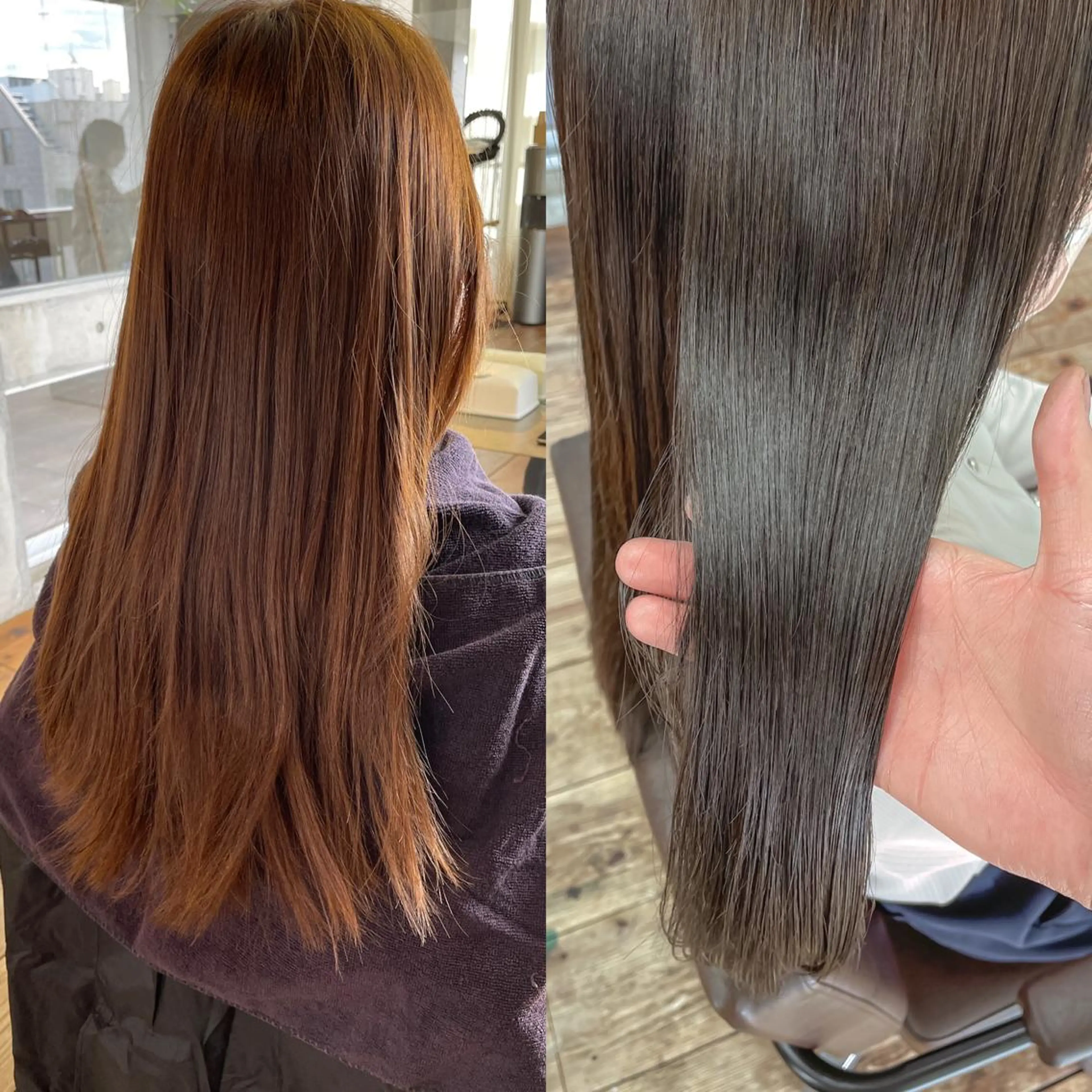 ロング カラー ブリーチ 透明感カラー グレージュ ブリーチなしカラー オレンジ ROUTE KOUTAのヘアスタイル