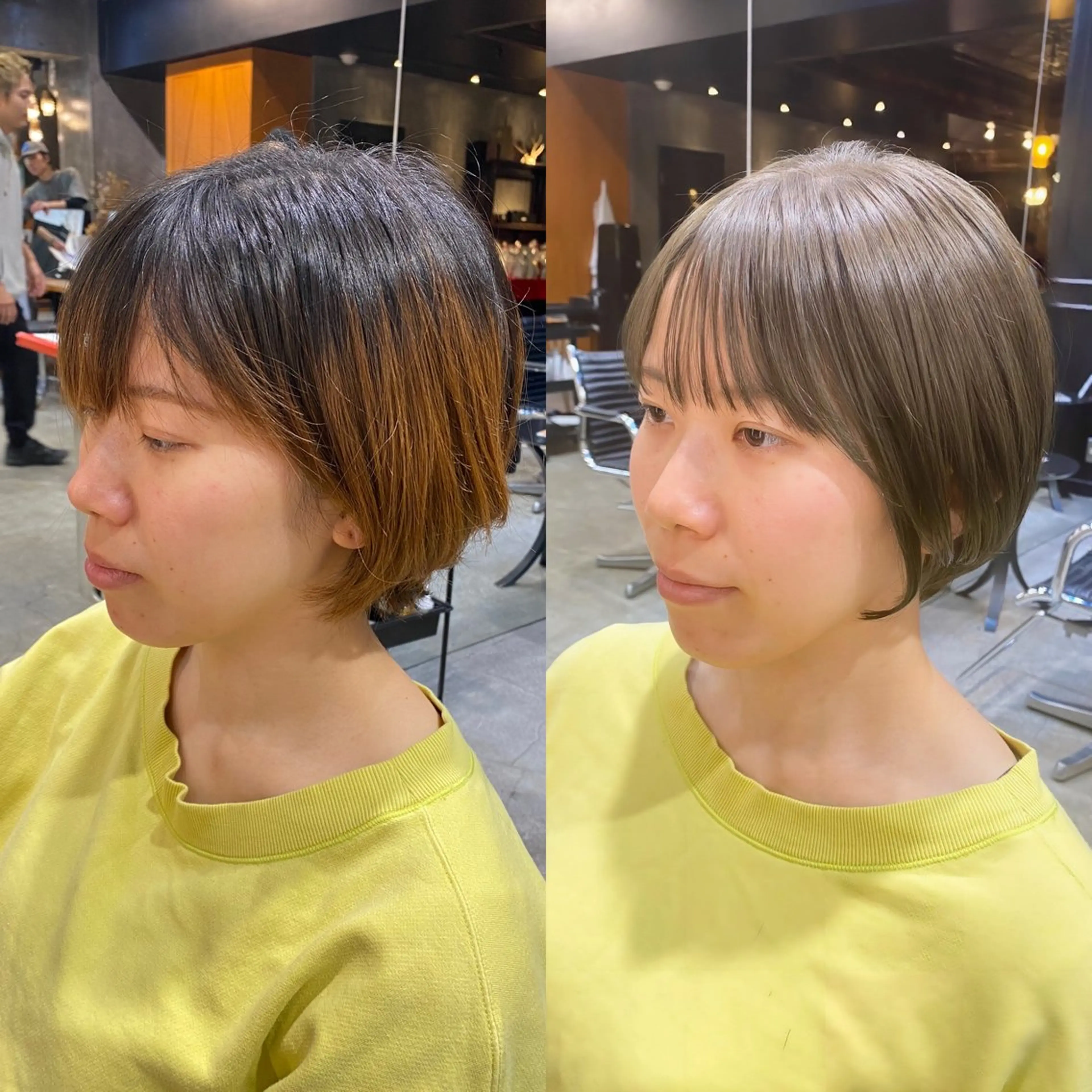 ショート カラー ショートボブ ブリーチ ダブルカラー グレージュ ブリーチなしカラー カット ヘアカラー ブリーチなしダブル カラー🧸🐺陽介のヘアスタイル