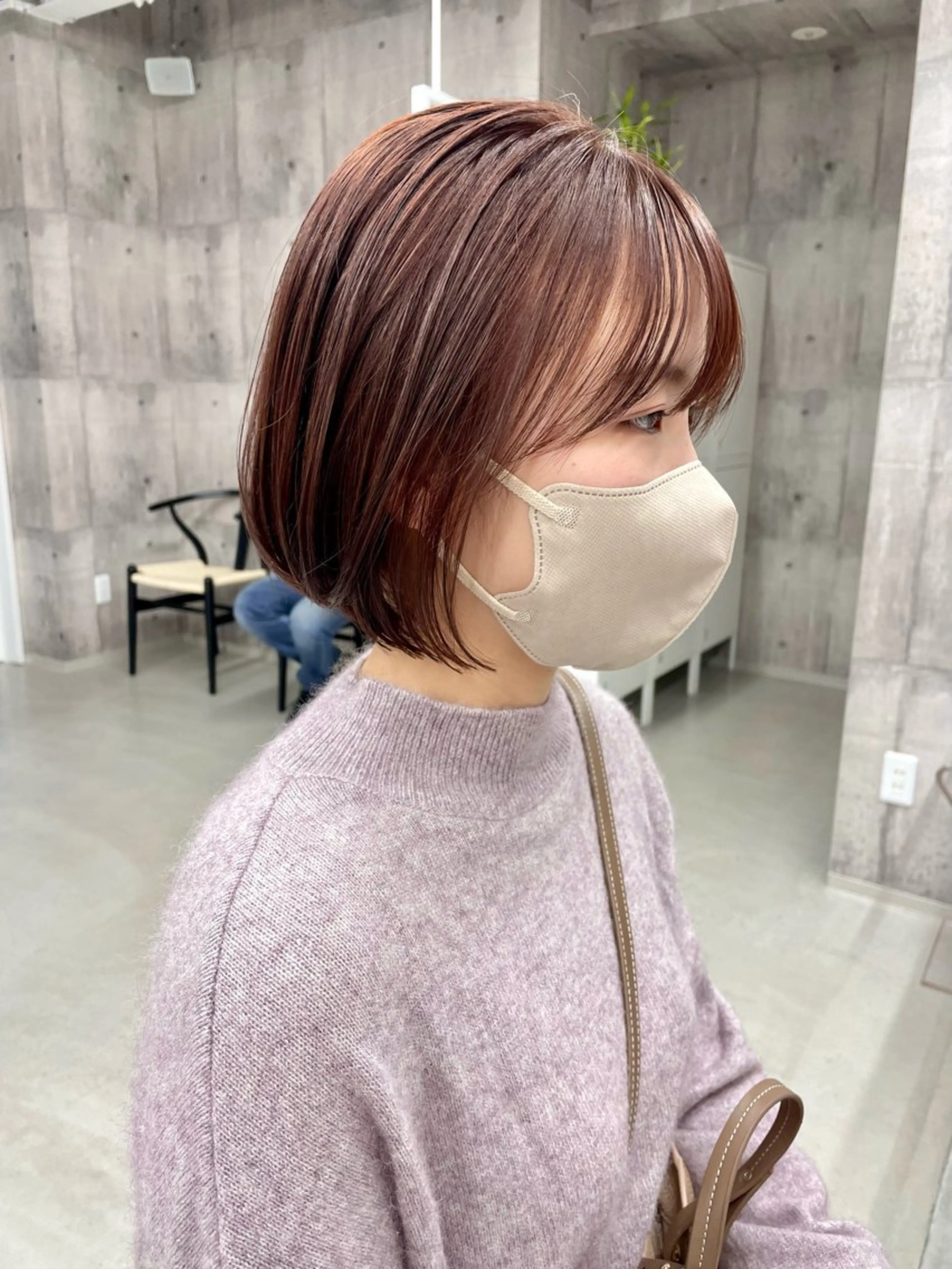 ショート カラー ブラウンカラー ピンクカラー ピンクブラウン ボブ 錦 茉李のヘアスタイル