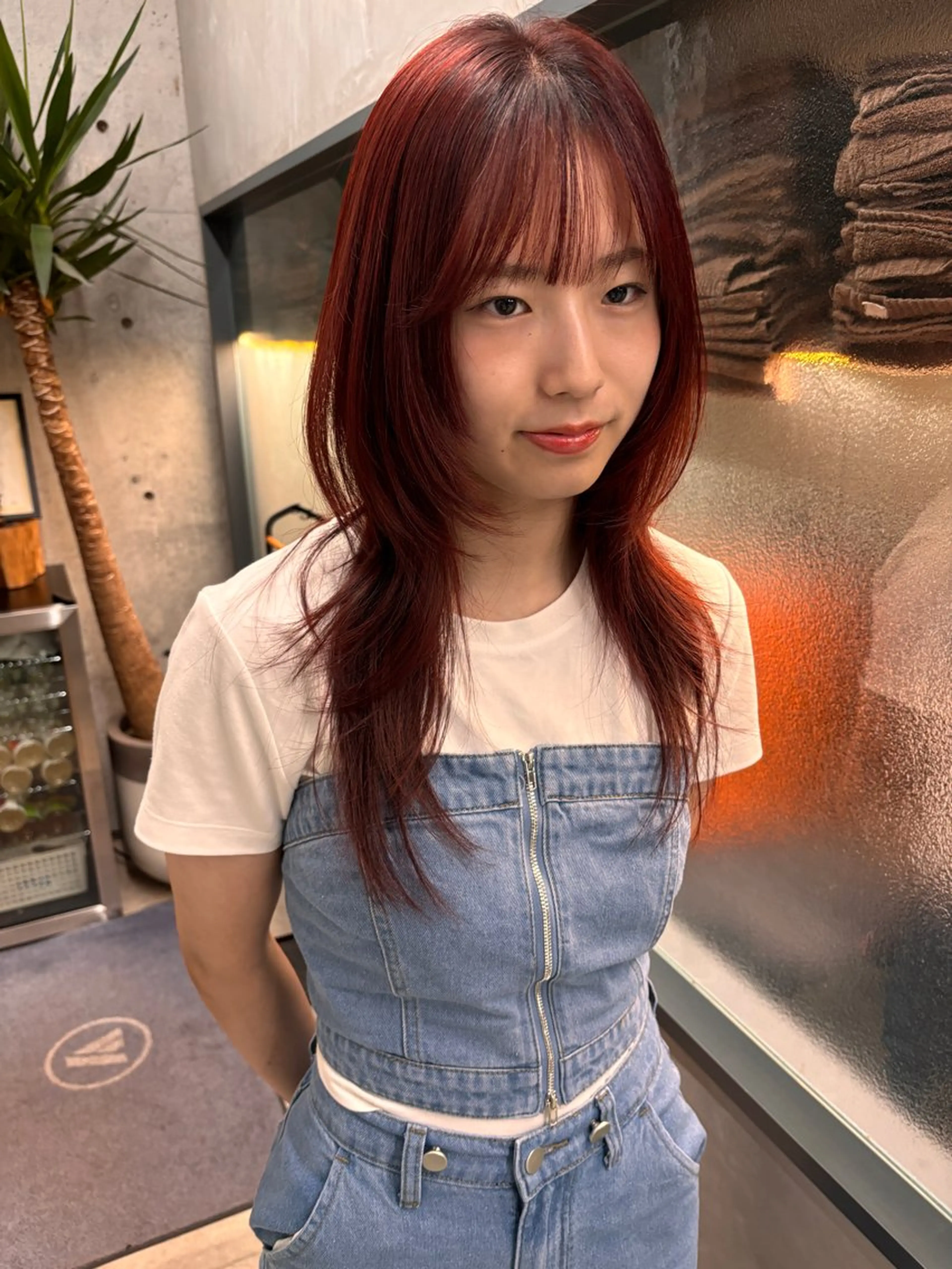 ミディアム カラー ブリーチ ブリーチなしカラー レッドカラー ハッシュカット カット ヘアカラー yuuna/ ハッシュカット🎀のヘアスタイル