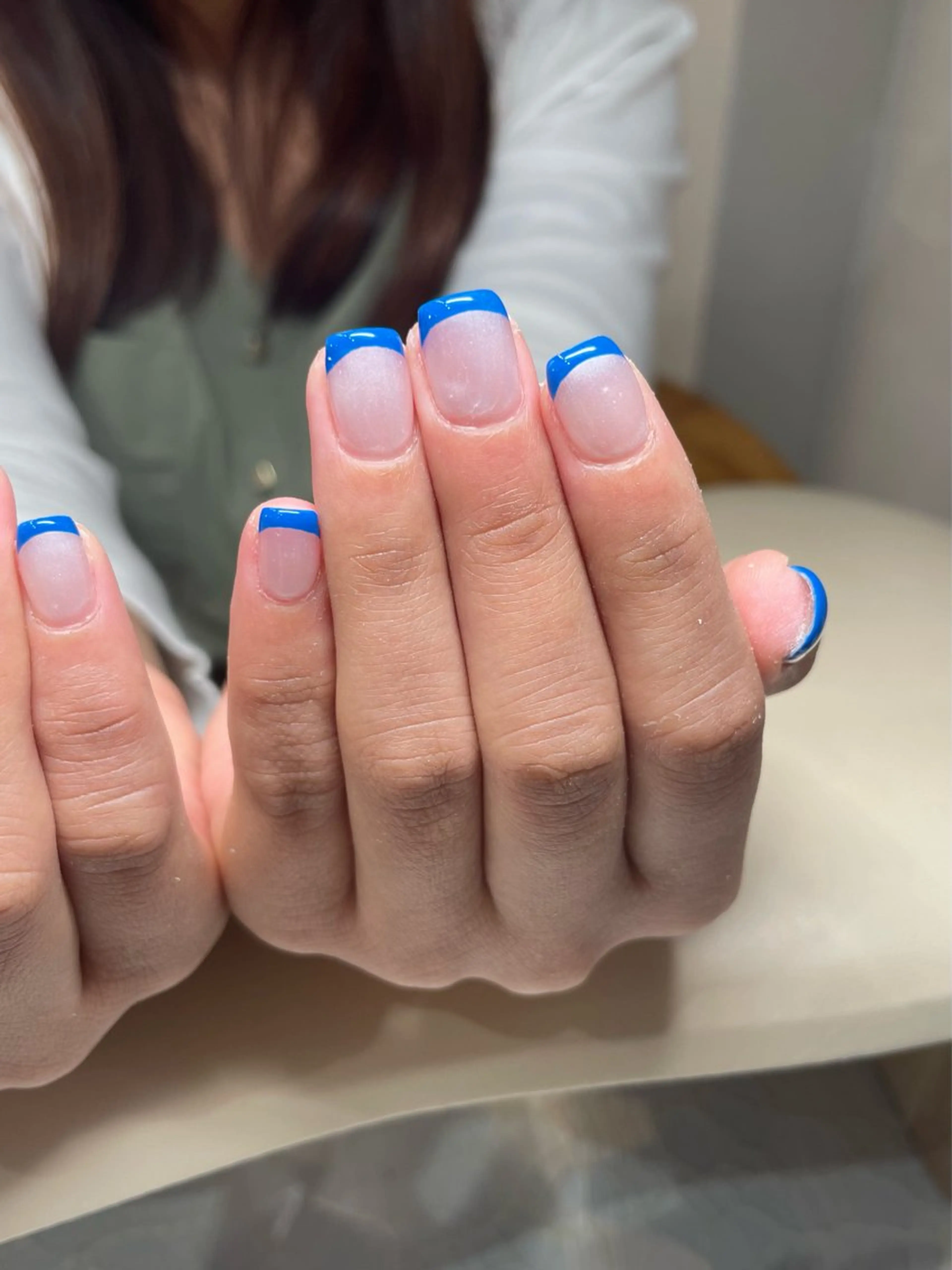 ネイル ブルー フレンチネイル Jr.ネイリスト Yukinoのネイルデザイン