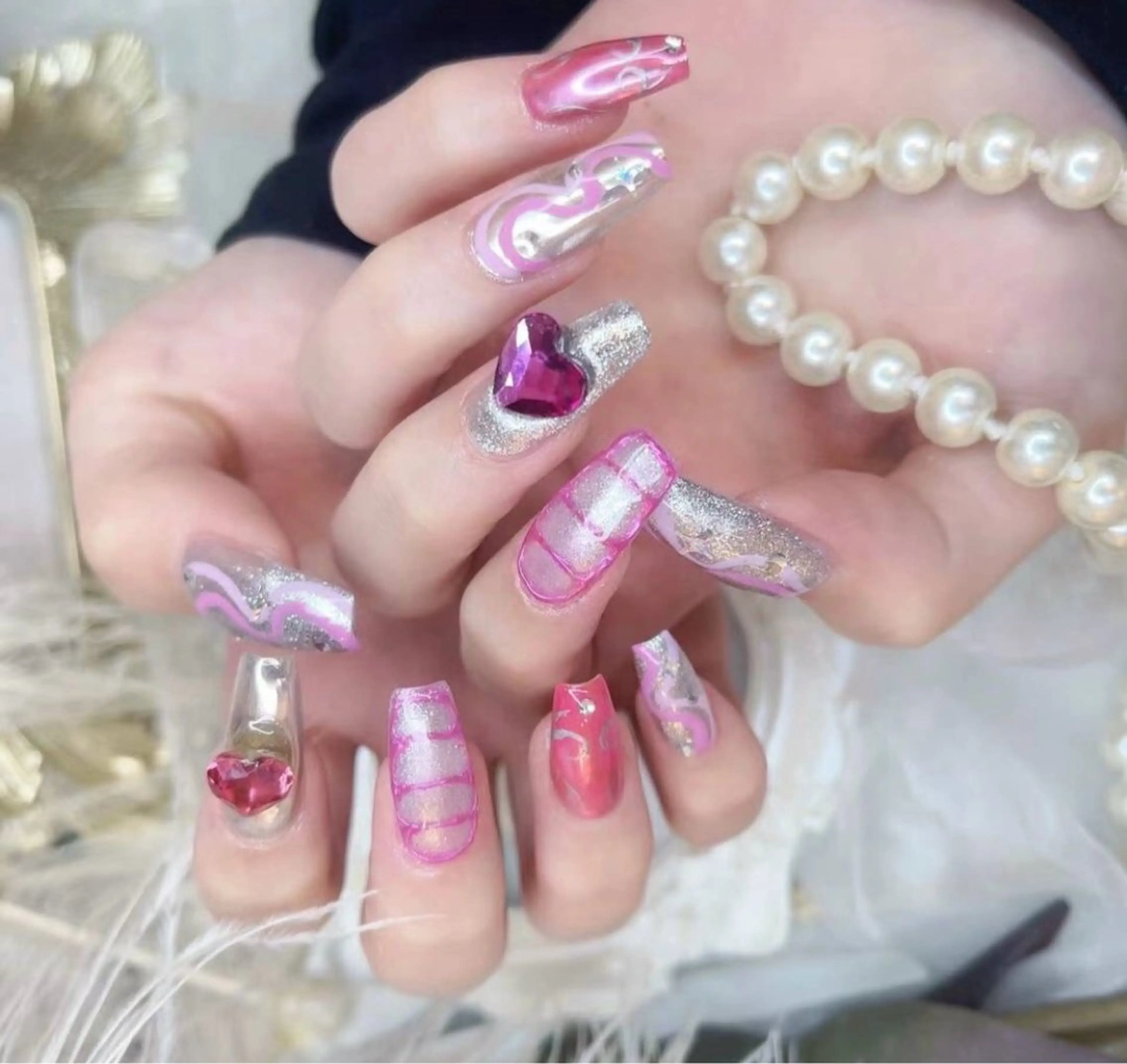 ネイル アートネイル フットネイル ジェルネイル ハート マグネットネイル Babarla Nailのネイルデザイン