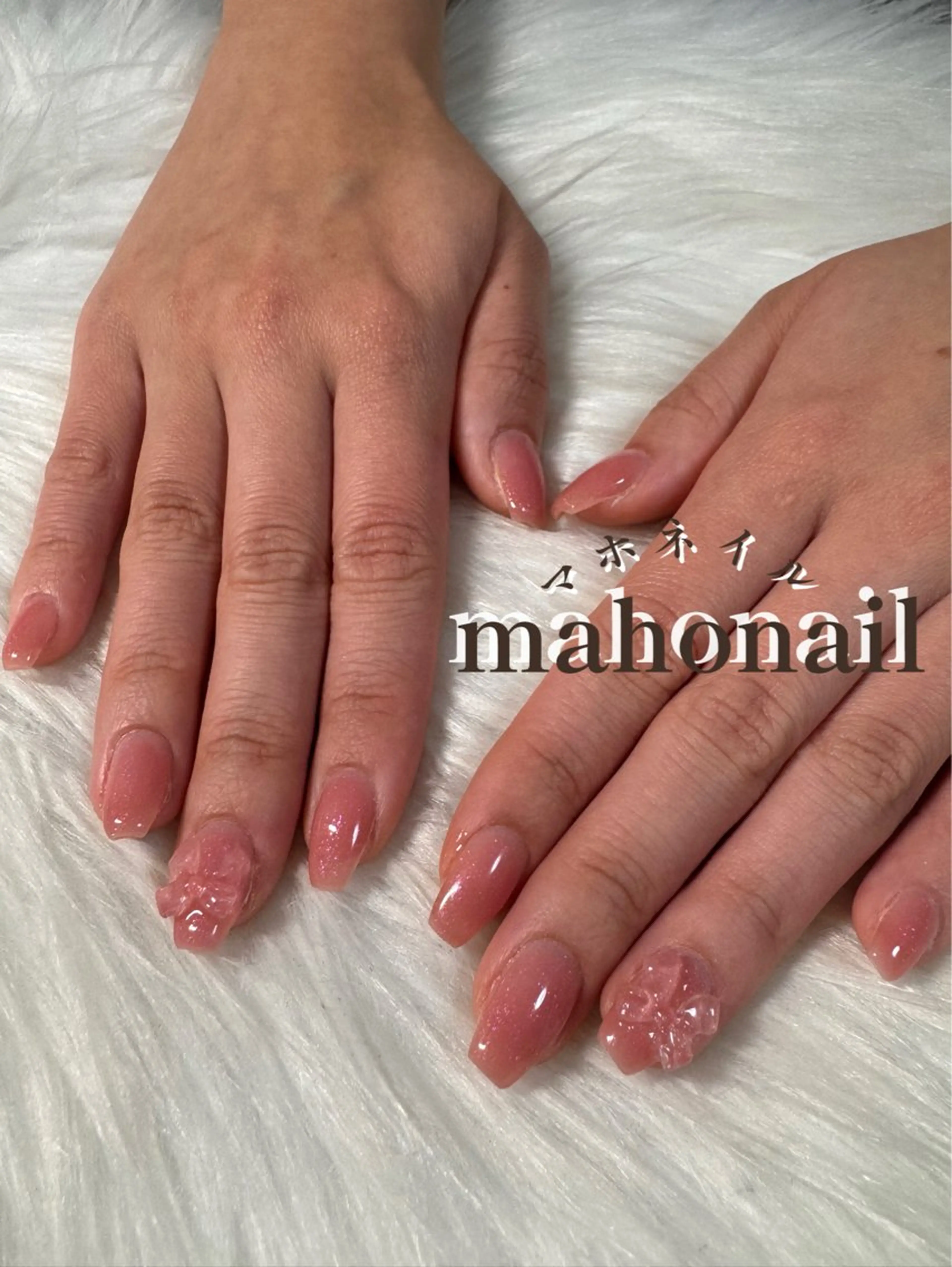 ネイル ラメ(グリッター) ワンカラーネイル ピンク リボン 春ネイル maho nail マホネイルのネイルデザイン