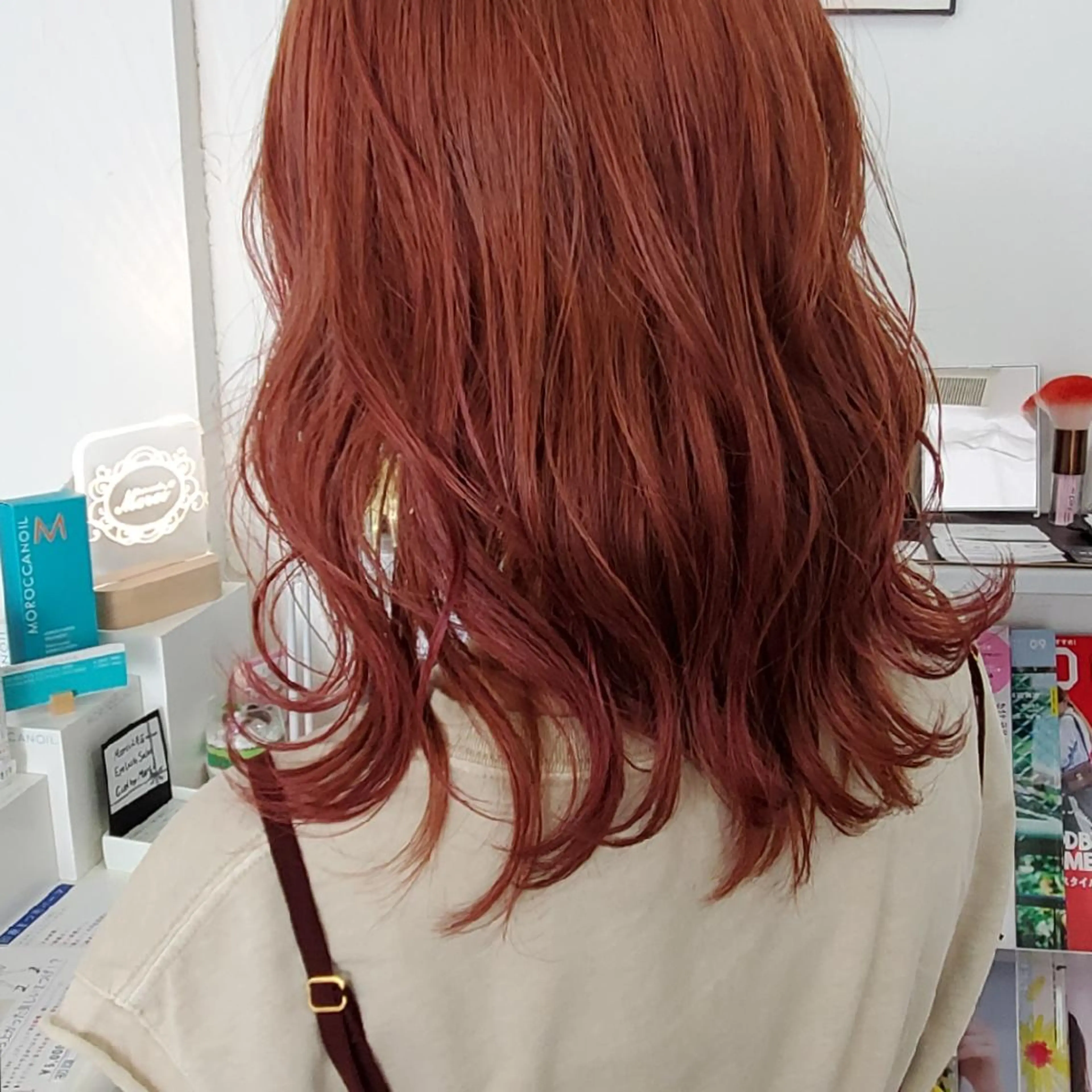 ミディアム ヘアアレンジ カラー オレンジ ピンクカラー ナカシマ  アユミのヘアスタイル