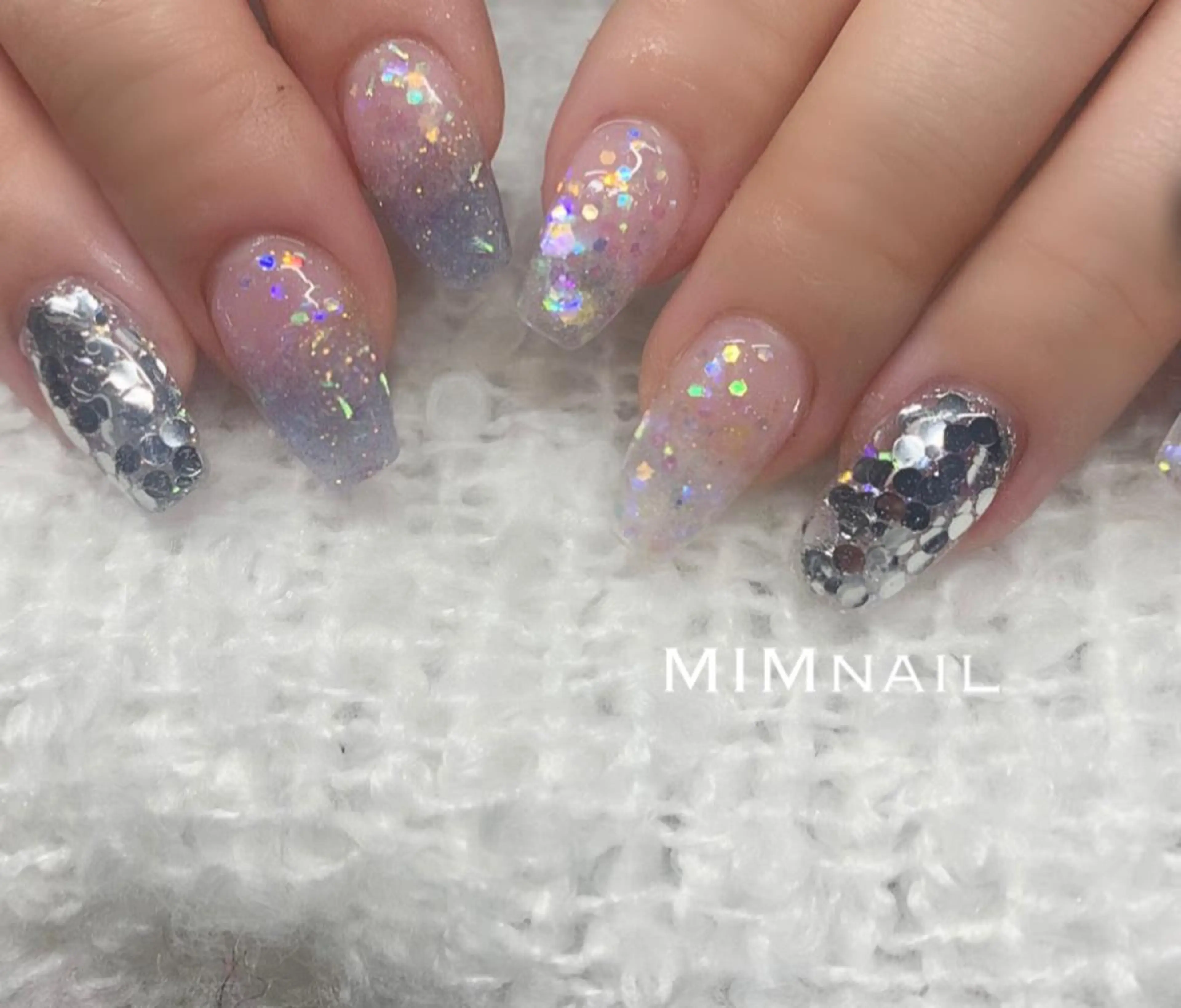 ネイル クリアネイル ラメ(グリッター) ホワイト *･*MIMnail *･゜ﾟ･*:･*のネイルデザイン