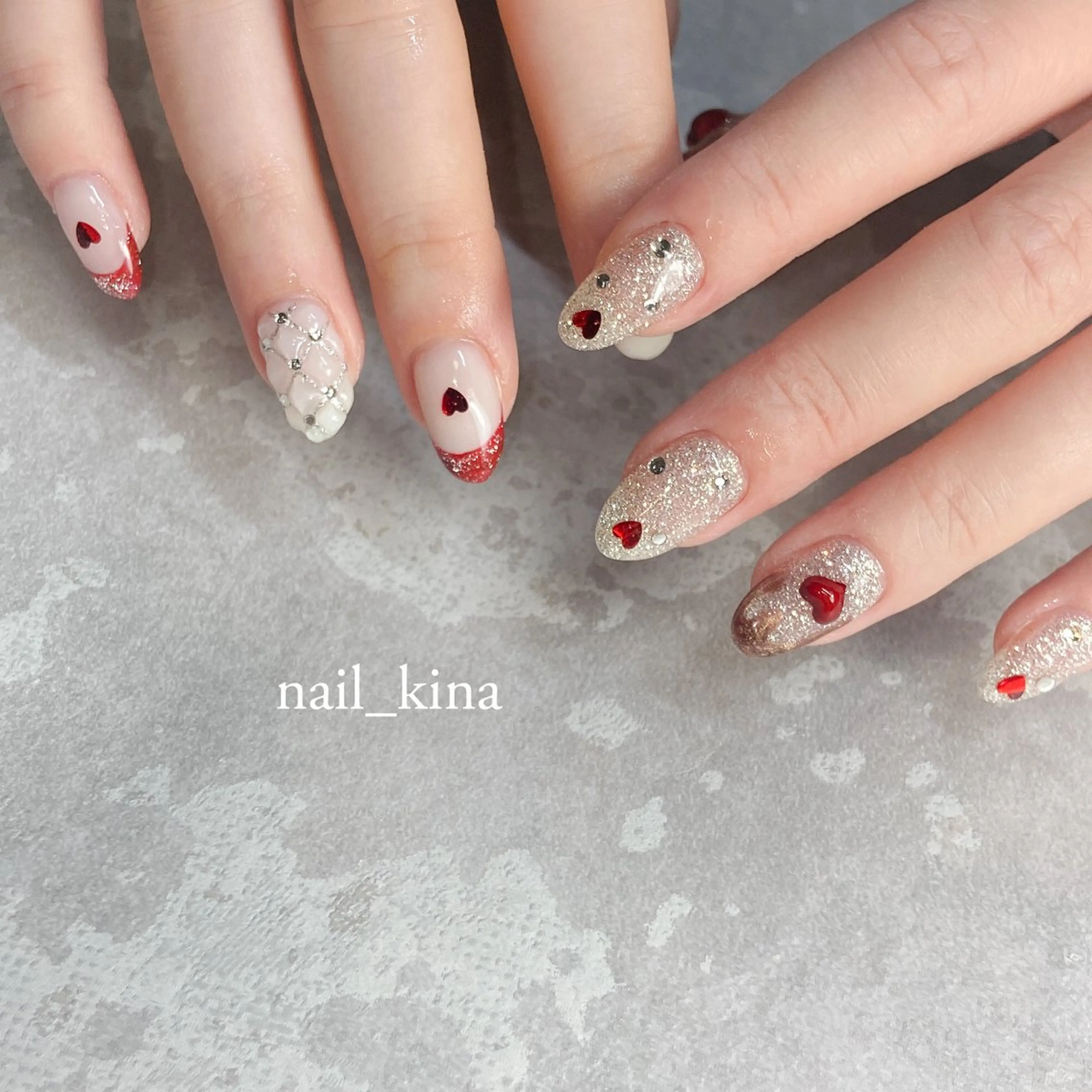 ネイル ブラウン ハート ショートネイル バレンタイン ハンドネイル nail_ kinaのネイルデザイン