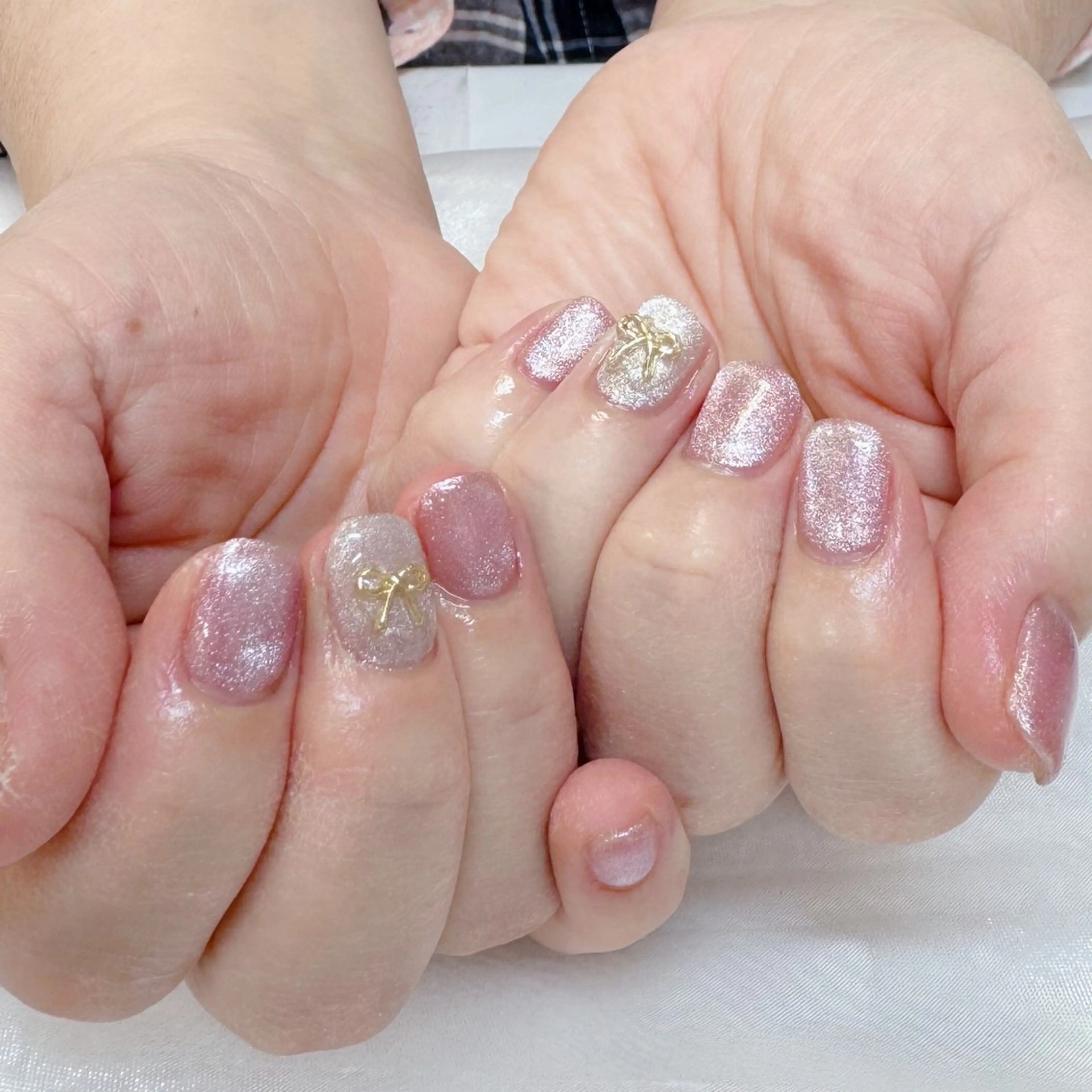 ネイル キラキラネイル マグネットネイル オフィスネイル リボン maruyasu. yのネイルデザイン