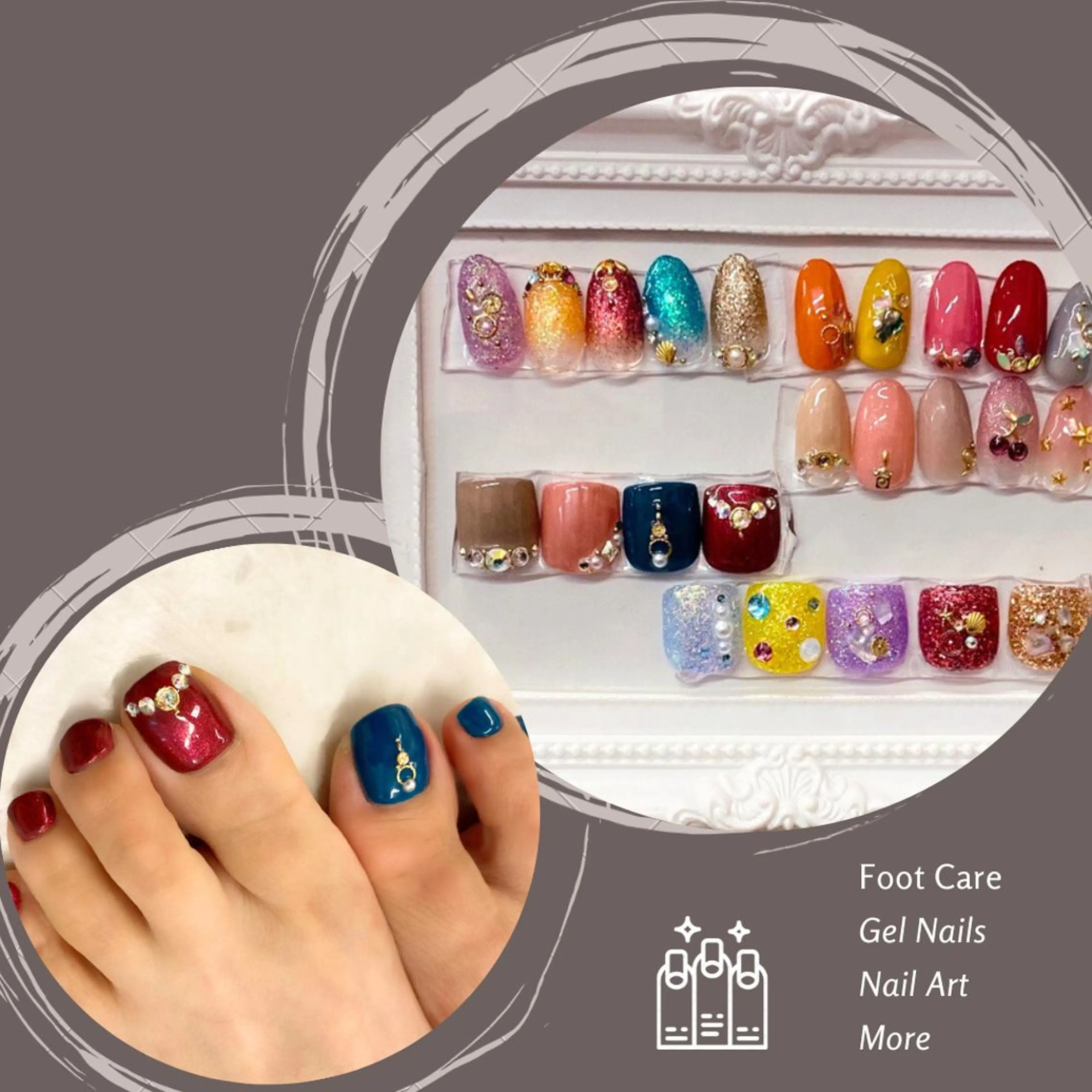 【フットジェル】ワンカラー・ラメ+人気の１０粒アート（オフの無い方）の写真