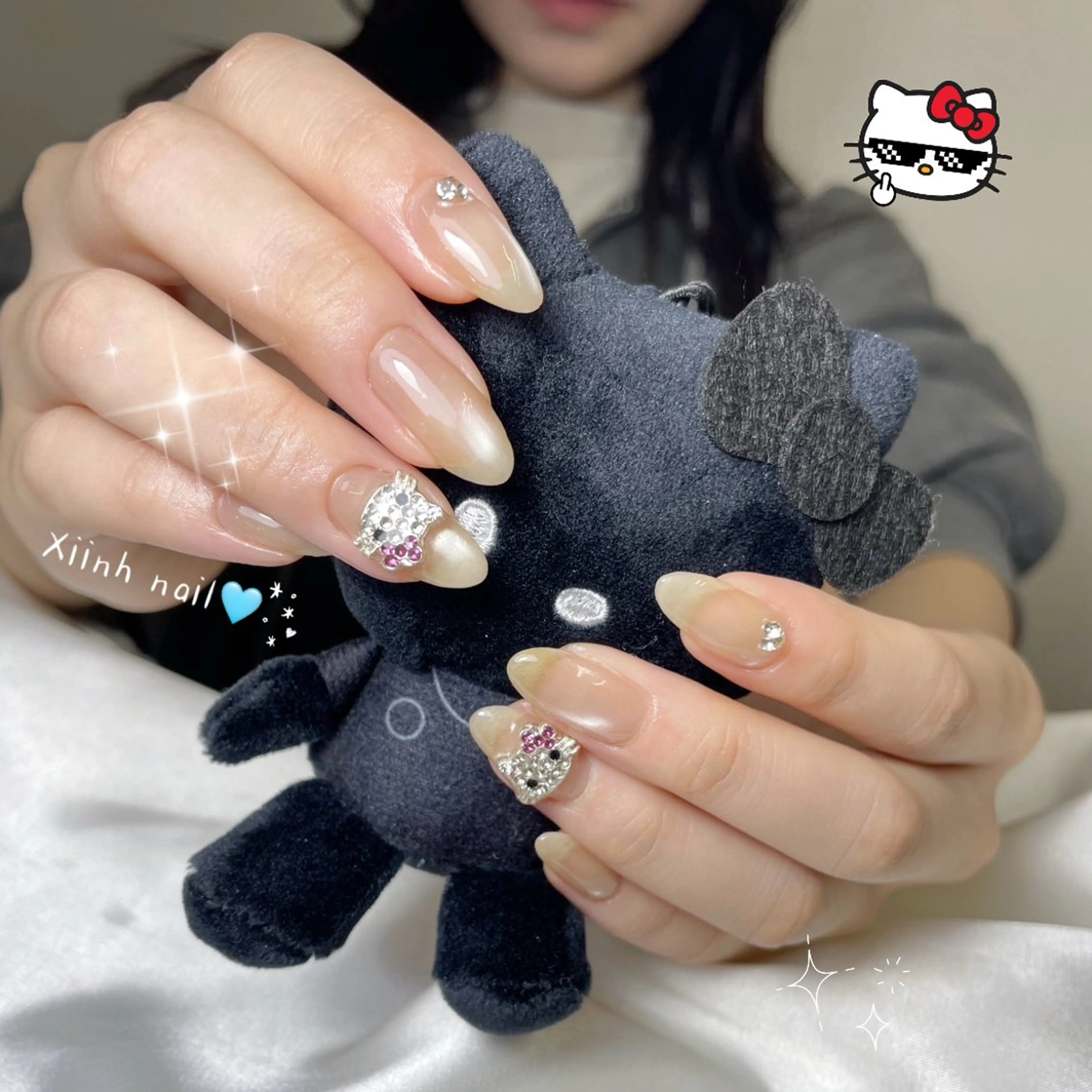 ネイル ブラウン チークネイル 桜ネイル 長さ出し フットネイル ハンドネイル XIINH NAIL SALONのネイルデザイン