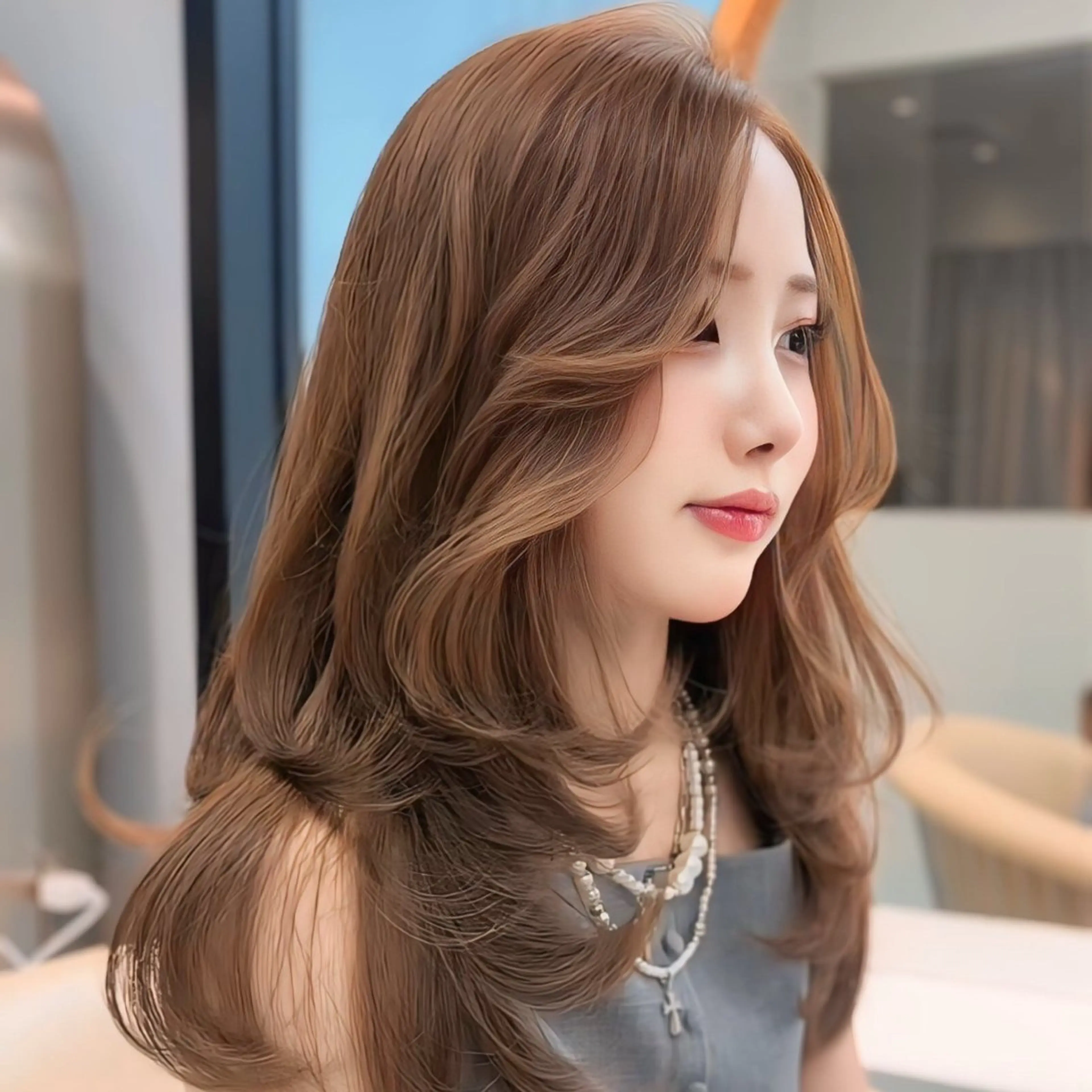 セミロング カラー ベージュカラー 透明感カラー くびれヘア 韓国風ヘア レイヤーカット Lond Melia所属・🎀𝑆𝐴𝑅𝐴 /レイヤーカット🎀のヘアスタイル