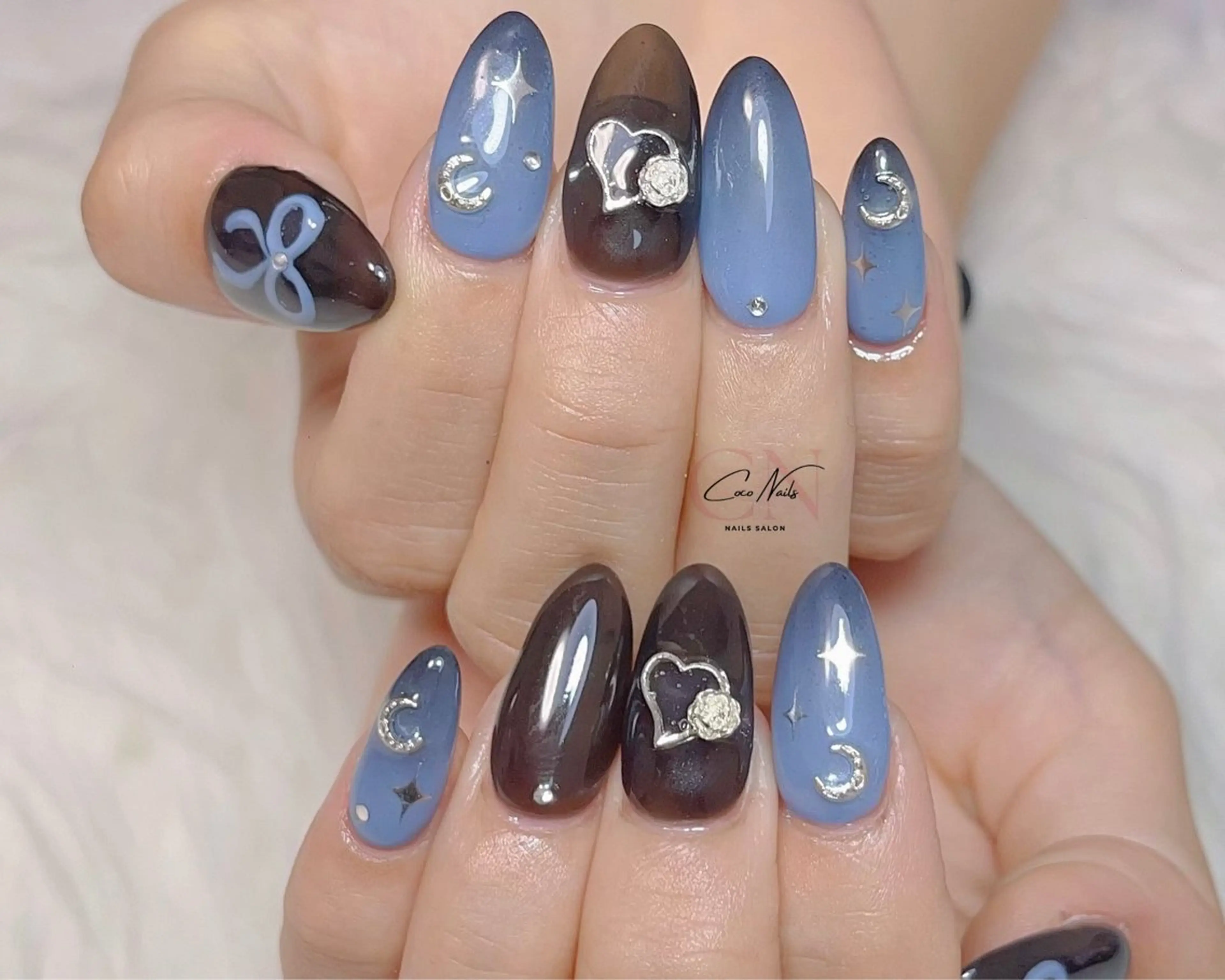 ネイル アートネイル フレンチネイル ジェルネイル 韓国ネイル マグネットネイル 波 なみのネイルデザイン