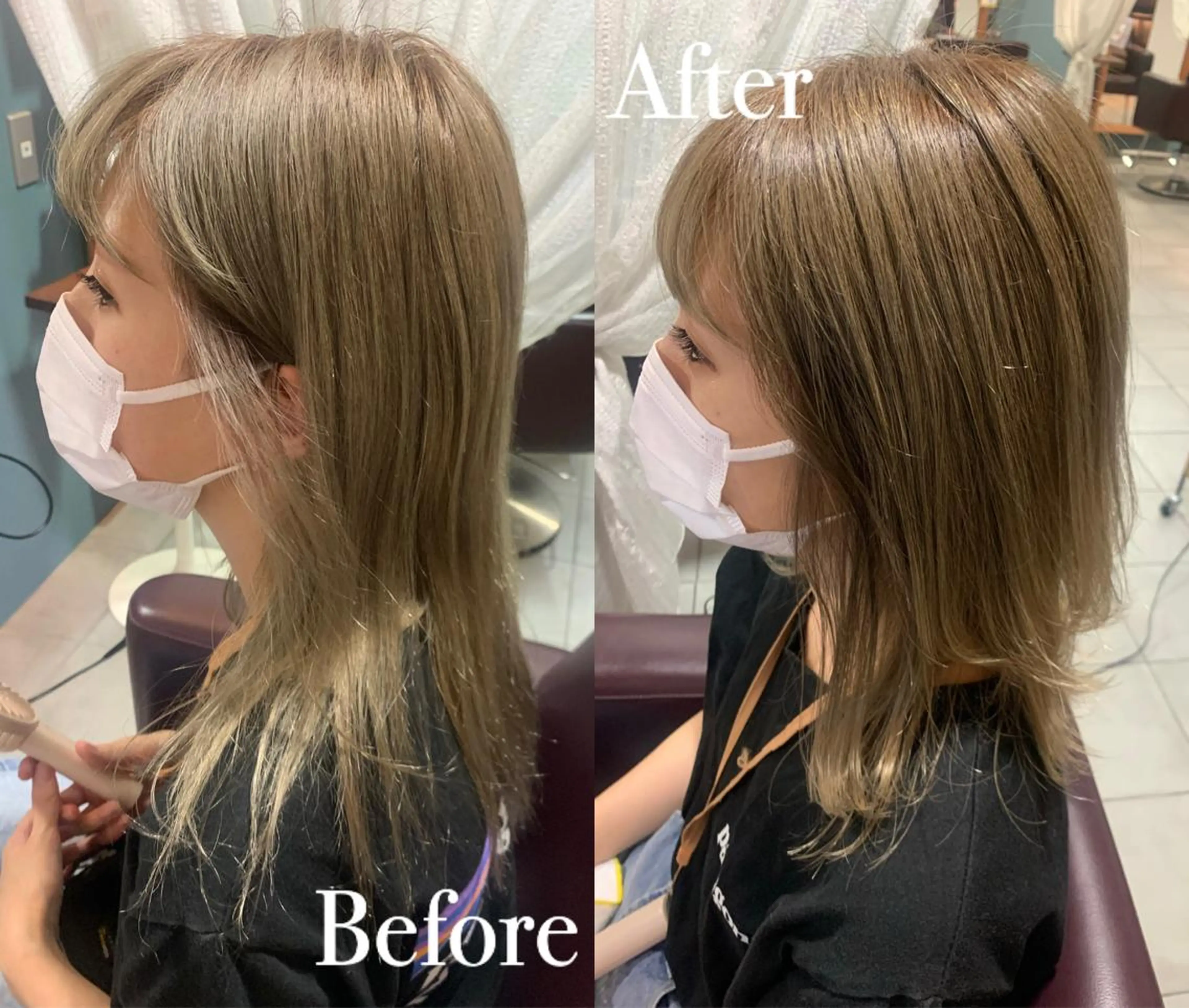 ミディアム レイヤーカット 傷ませない縮毛矯正／ 吉岡 美江のヘアスタイル