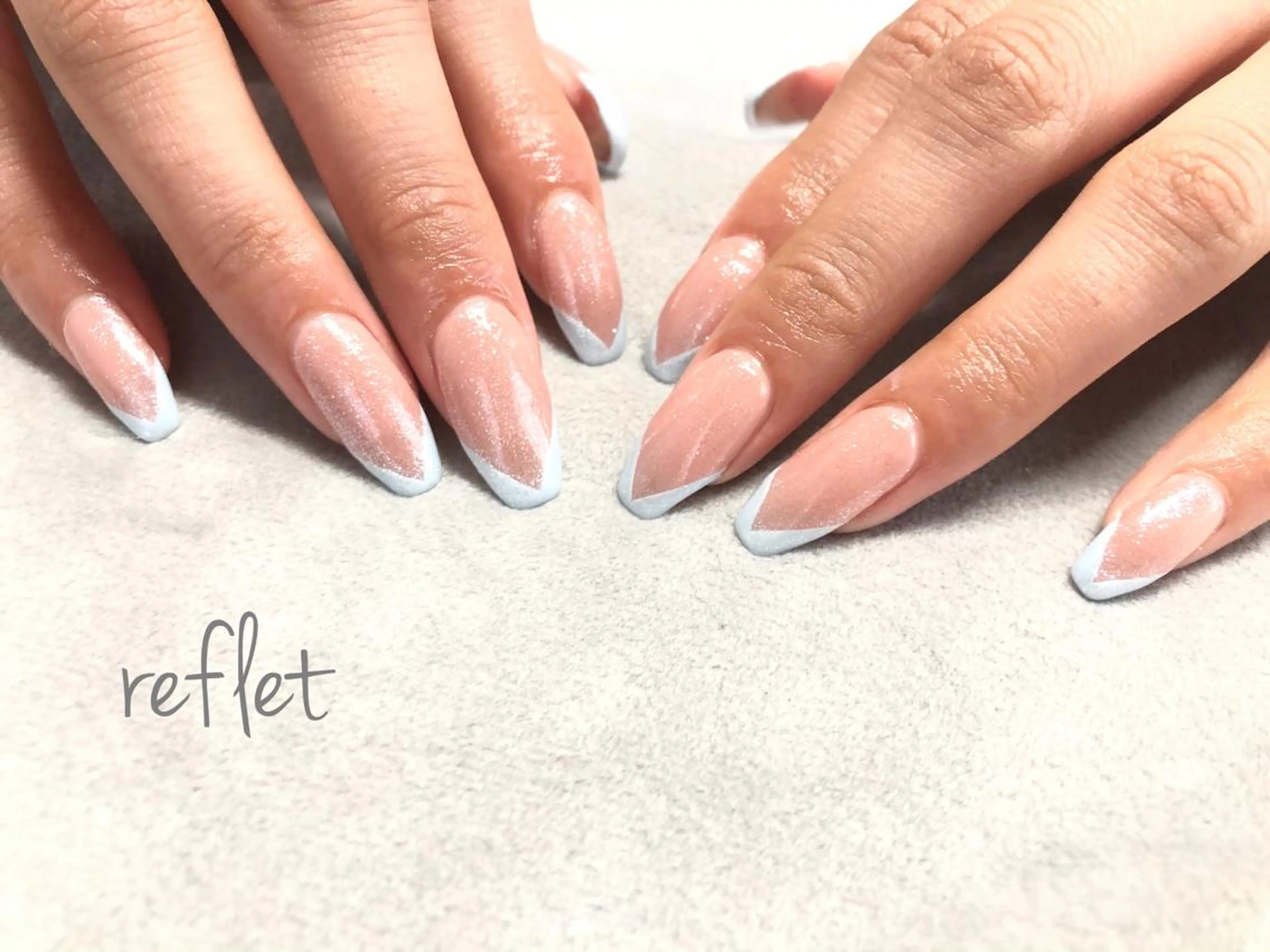 ネイル フレンチネイル 水色 ハンドネイル reflet nailのネイルデザイン