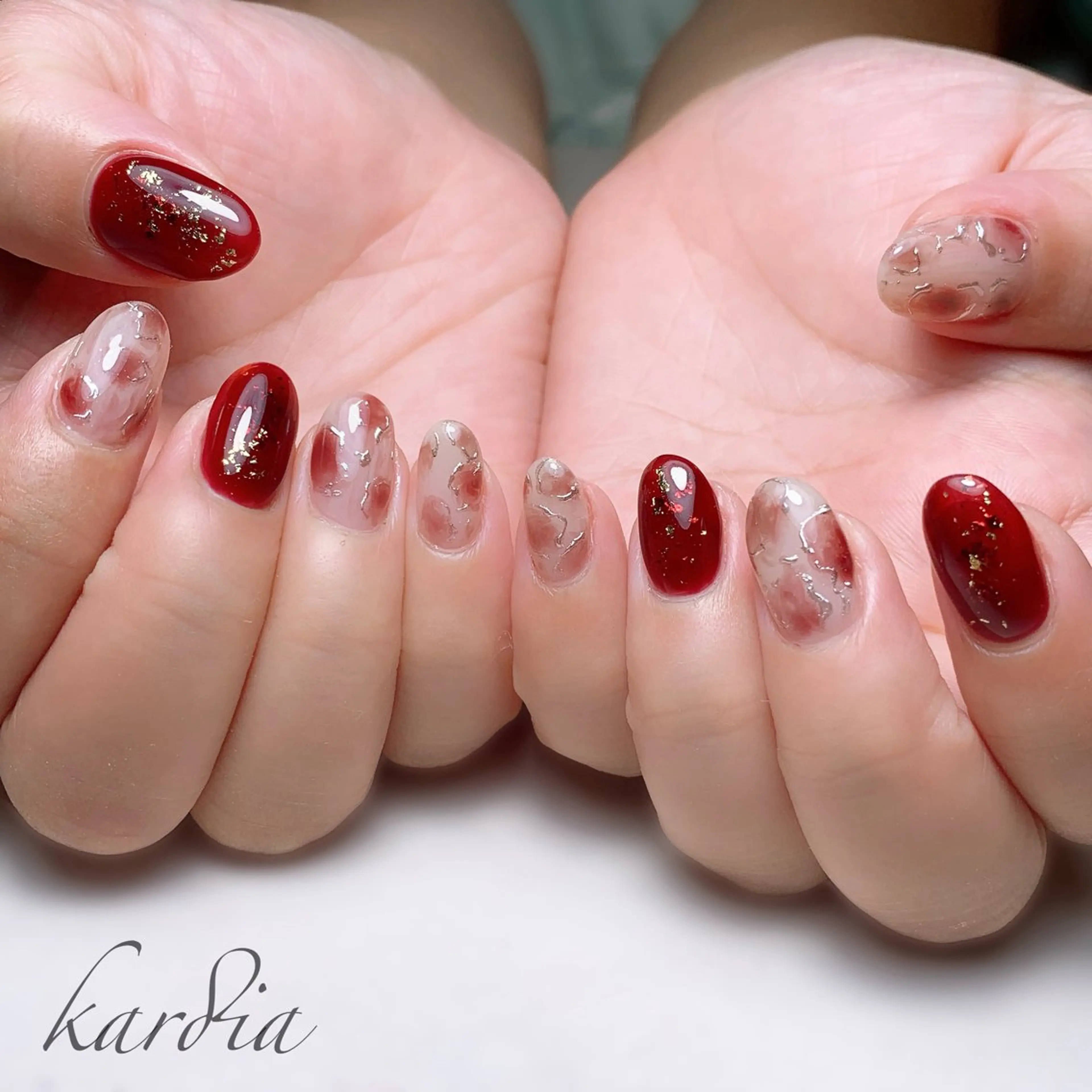 ネイル ハンドネイル καρδιά -ｶﾙﾃﾞｨｱ-のネイルデザイン