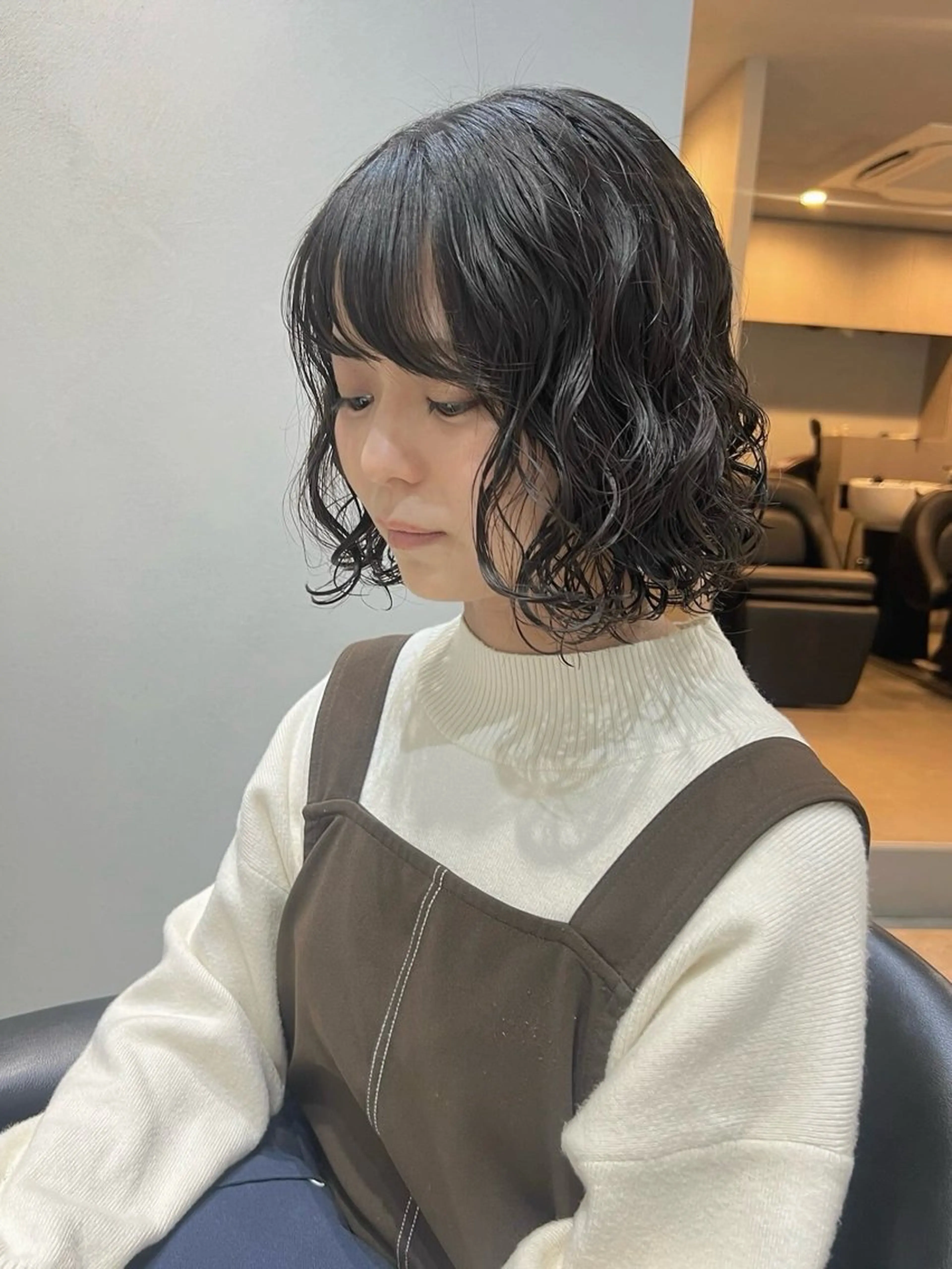 ミディアム カラー パーマ akane/ボブ /オリーブ/ブラウンのヘアスタイル