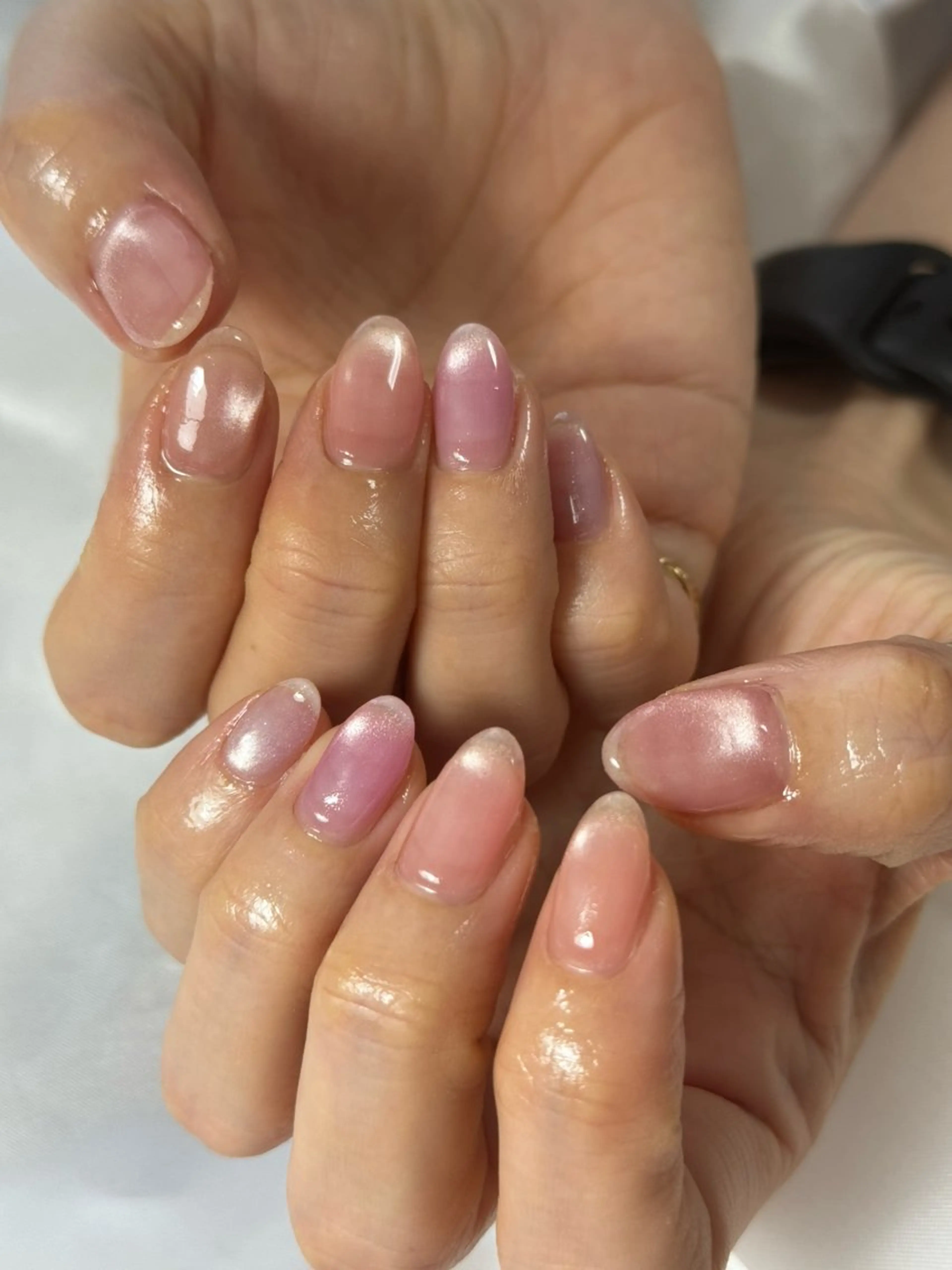 ネイル ジェルネイル 氷ネイル・うるうるネイル 持ち込み パラジェル ピンク ハンドネイル flowers nailのネイルデザイン