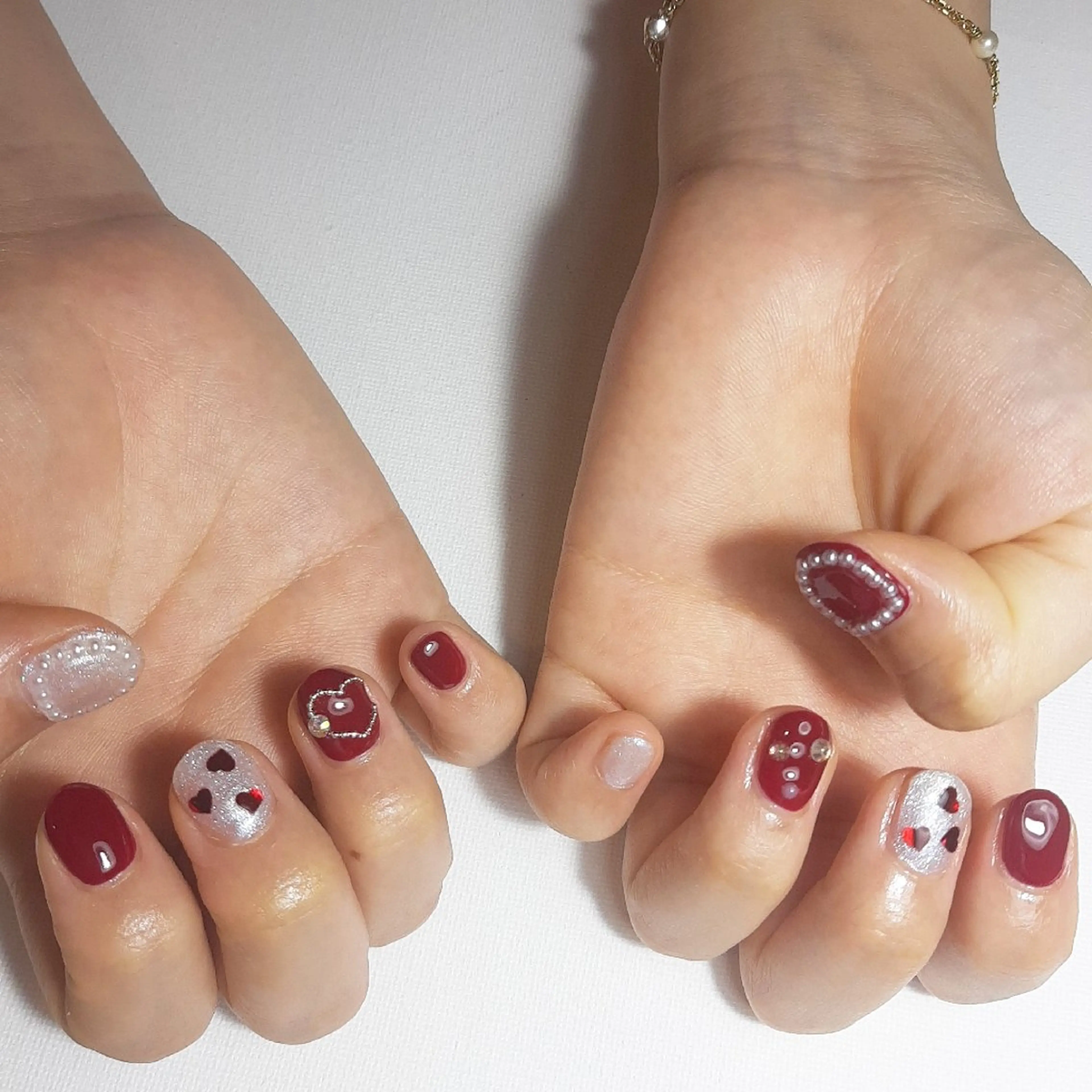 ネイル ボルドー ジェルネイル ハート 持ち込み ショートネイル owlnail /持込みデザイン専門のネイルデザイン